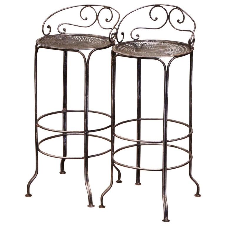 Pair of 19th Century French Polished Wrought Iron Outdoor Garden Bar