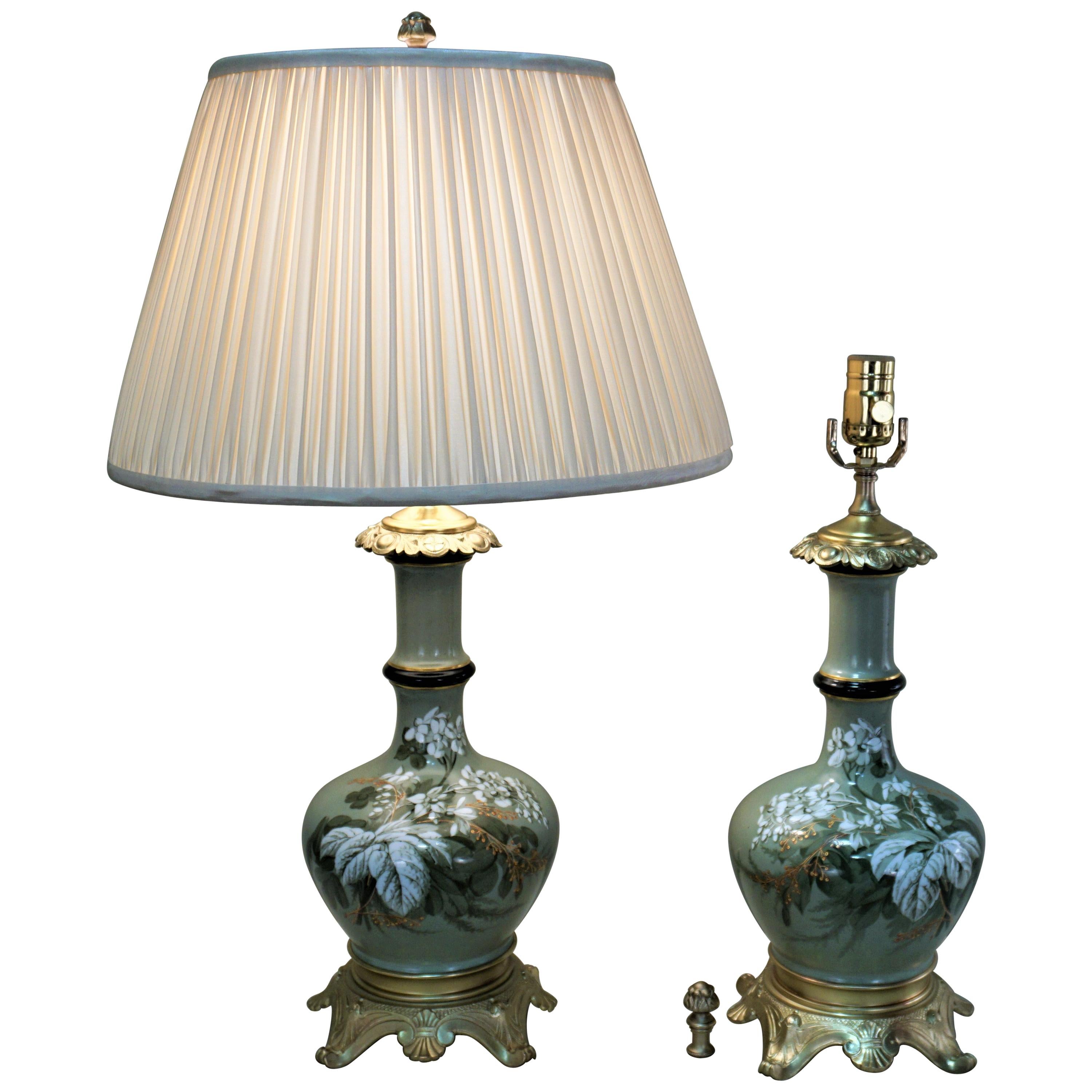 Pair of 19th Century French Porcelain and Bronze Table Lamps