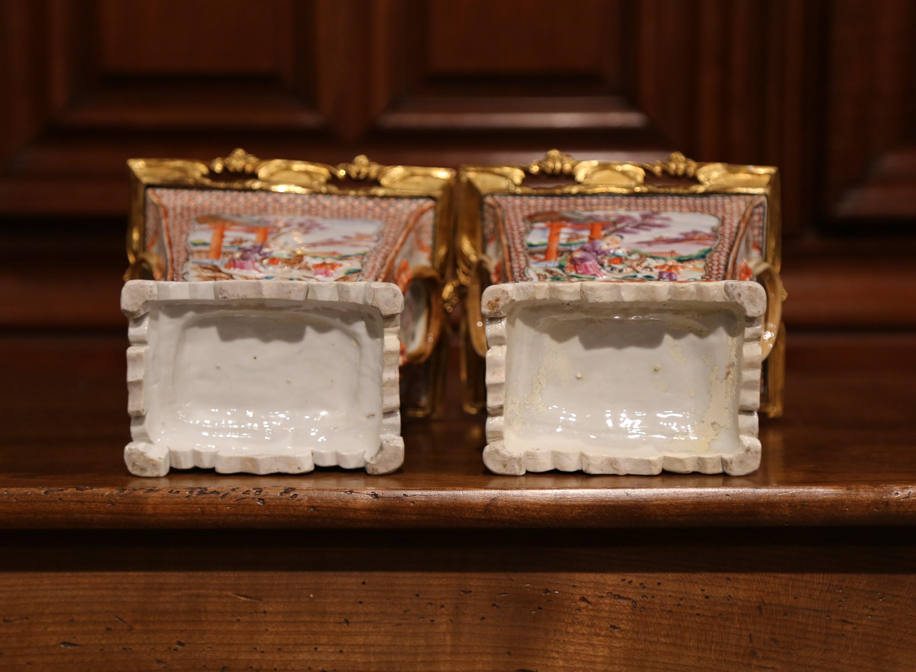 Pair of 19th Century French Porcelain and Gilt Bronze Mandarin Palette Vases  7