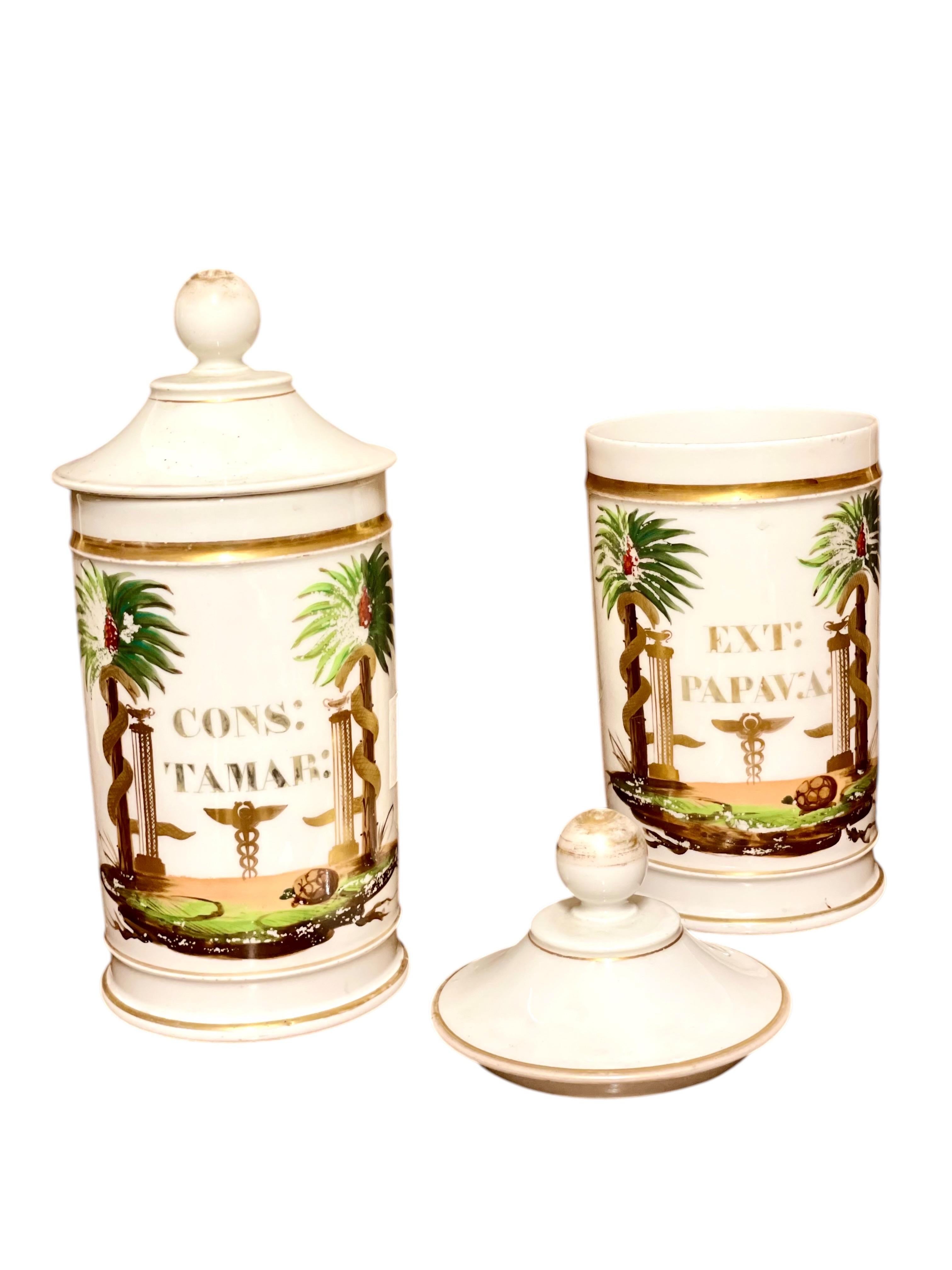 Pair of 19th Century French Porcelain Apothecary Lidded Jars in vendita 2