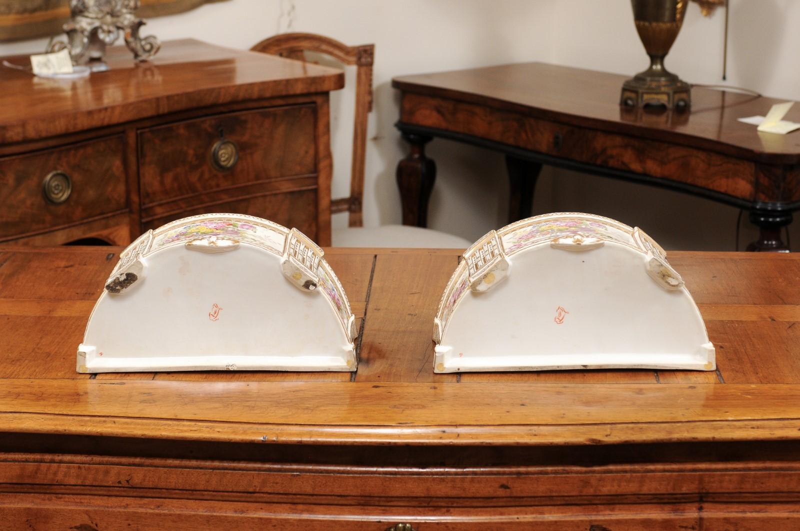 Pair of 19th Century French Porcelain Bough Pots with Gilt & Floral Accents For Sale 5