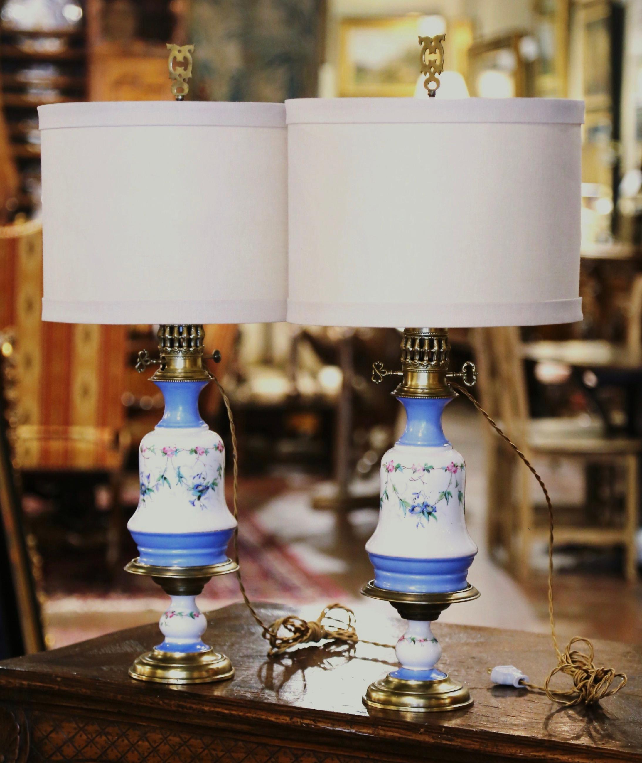 These elegant antique oil lamps were crafted in France, circa 1870. The 