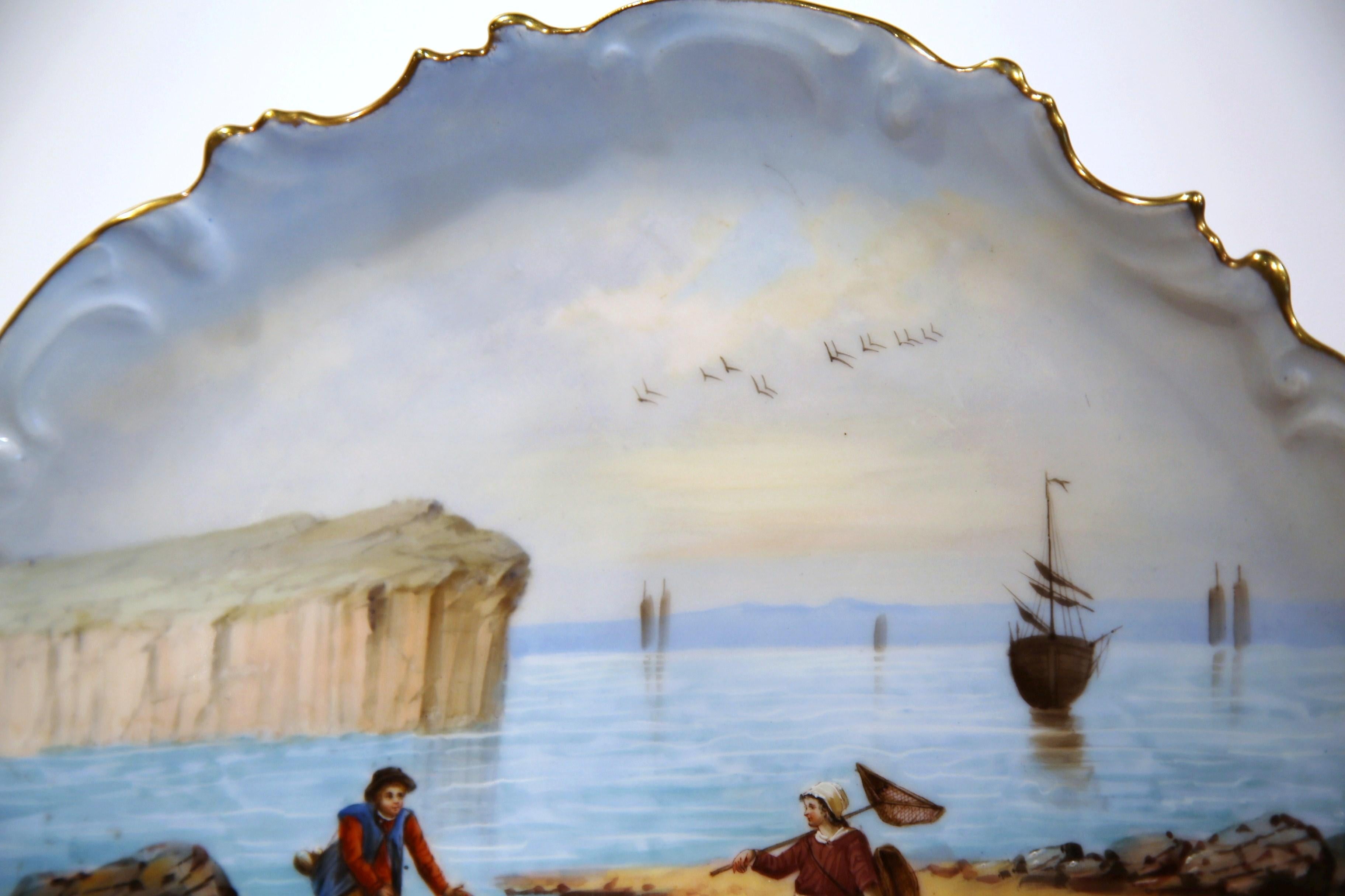 Pair of 19th Century French Porcelain Fishing Scenes Wall Plates Signed Francis For Sale 4