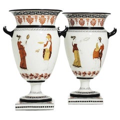 Pair of 19th Century French Porcelain Greek-Revival Style Vases