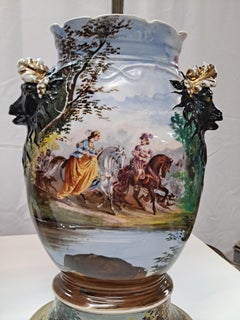 Pair of 19th Century French Porcelain Hand Painted & Gilded Scenic Table Lamps