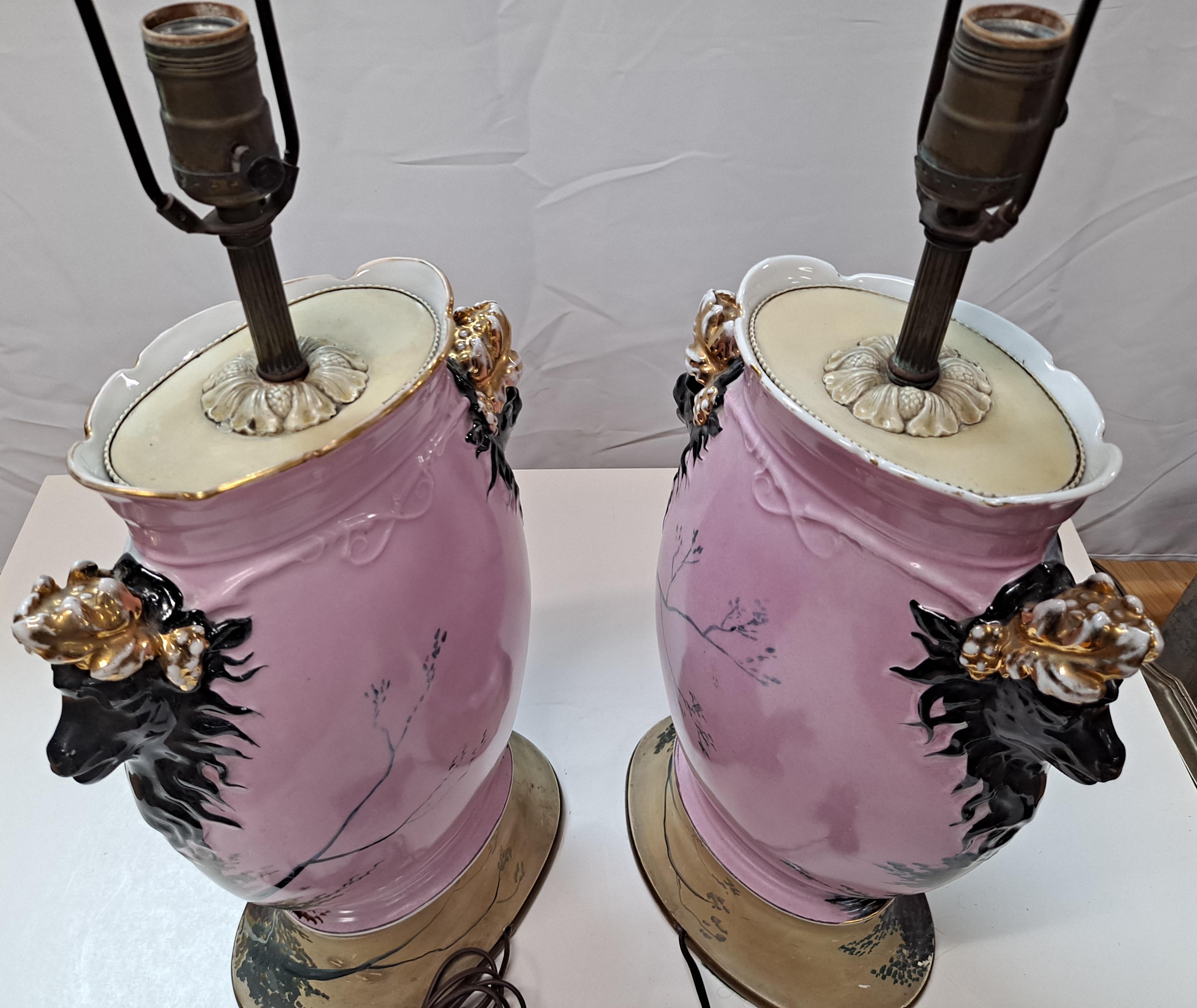 Pair of 19th Century French Porcelain Hand Painted & Gilded Scenic Table Lamps For Sale 4