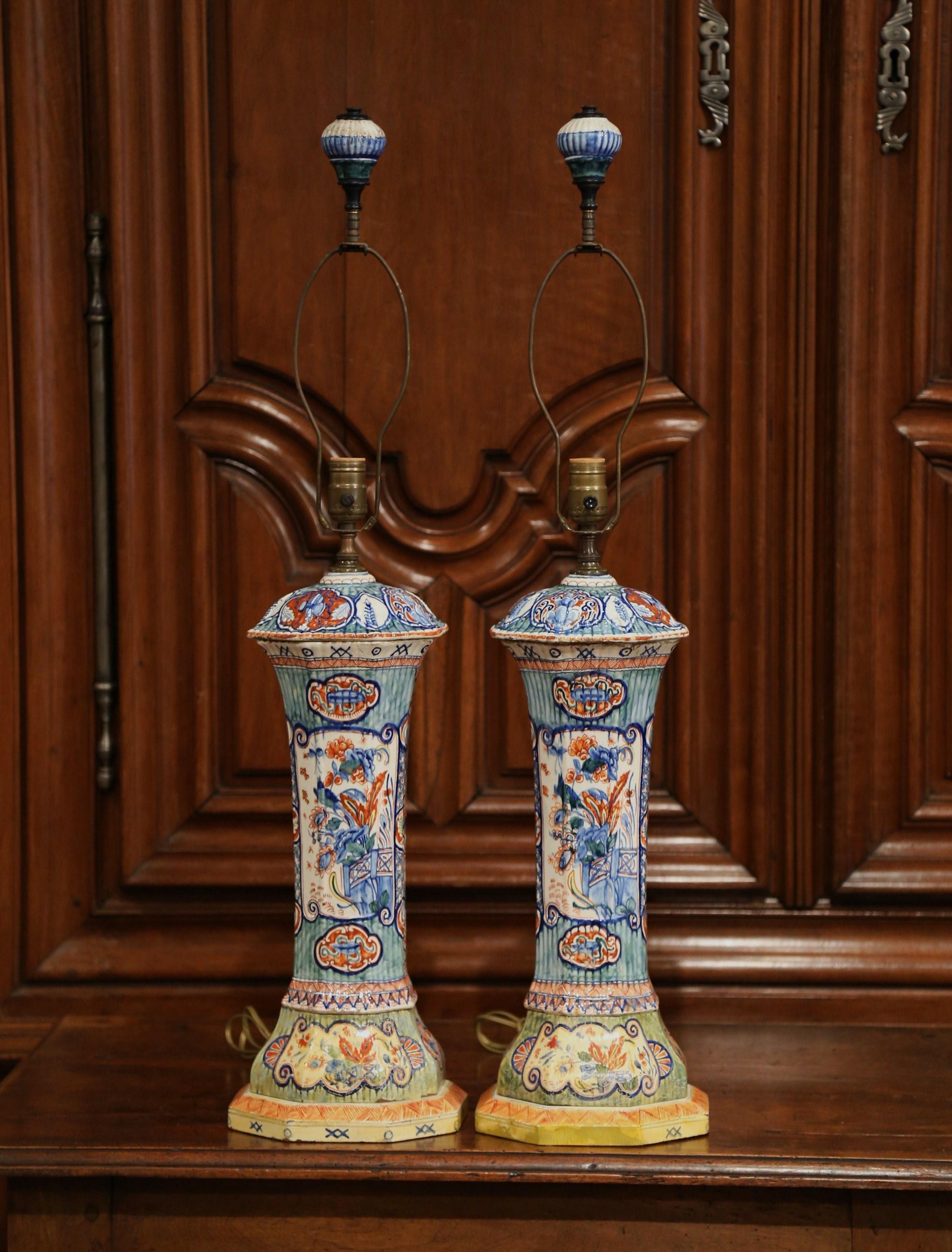 Hand-Painted Pair of 19th Century French Porcelain Hand Painted Vases Fitted into Table Lamps
