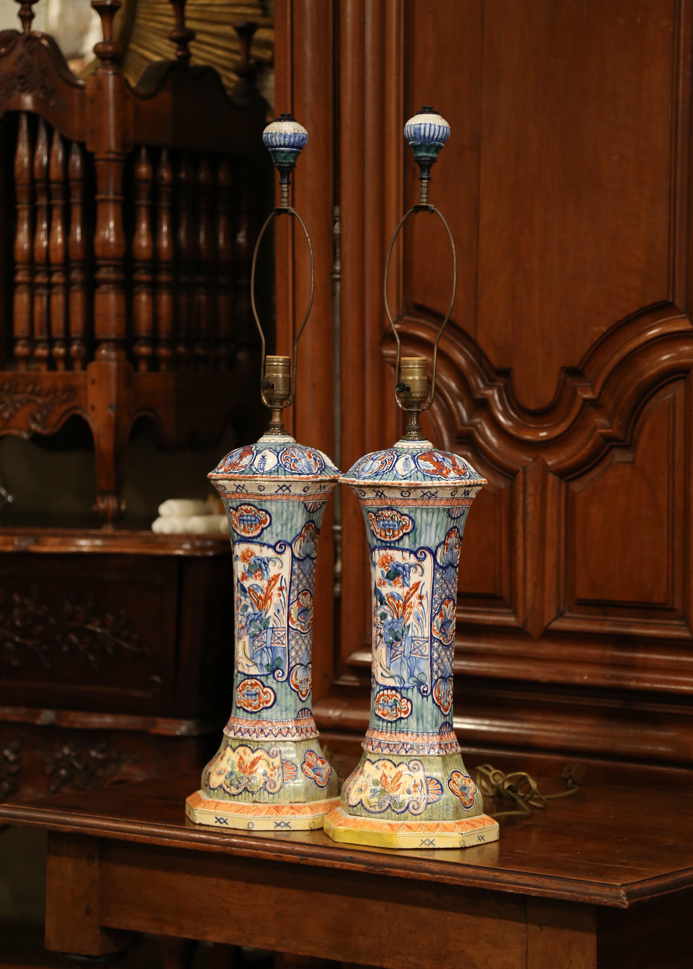 Pair of 19th Century French Porcelain Hand Painted Vases Fitted into Table Lamps In Good Condition In Dallas, TX