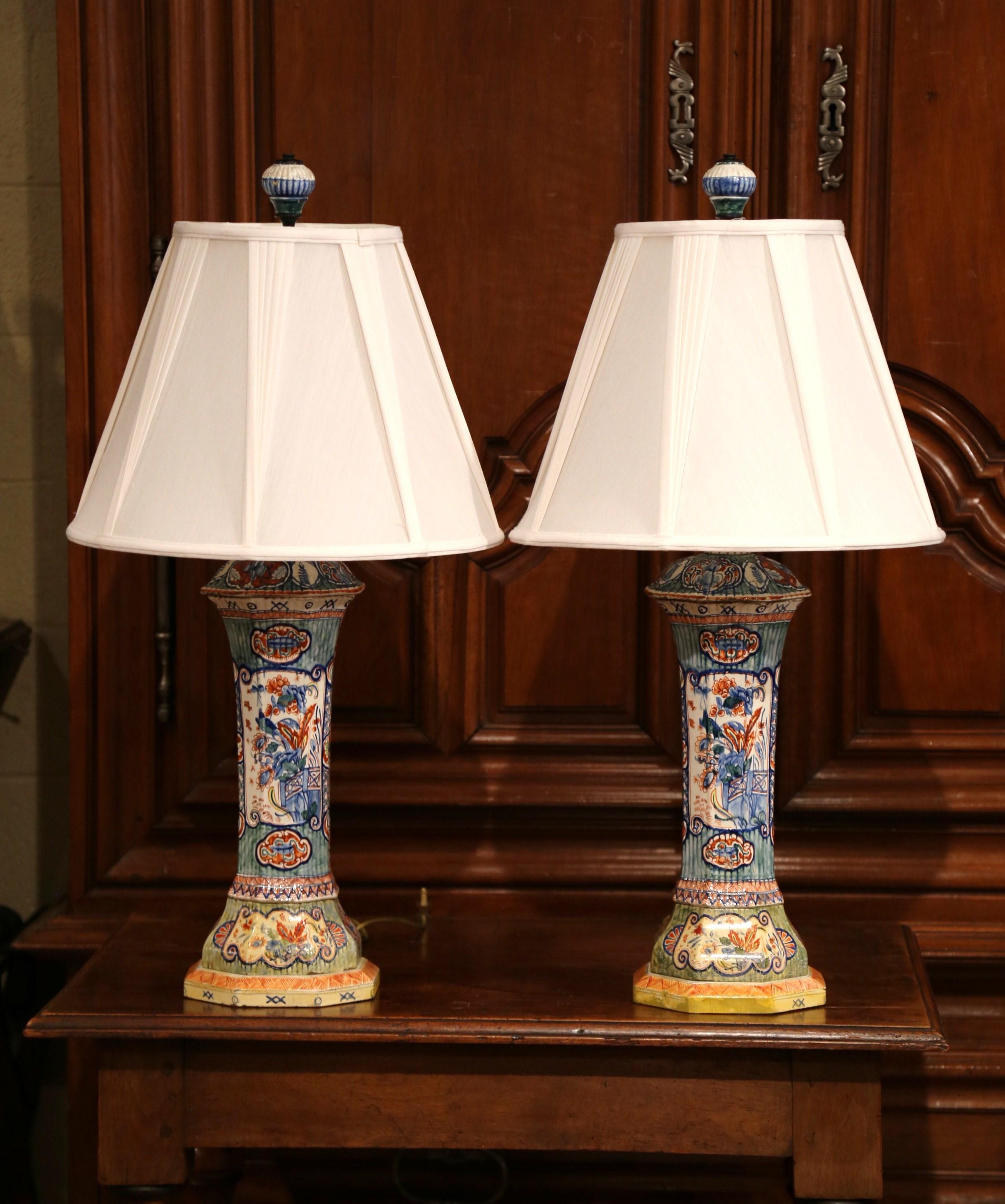 Pair of 19th Century French Porcelain Hand Painted Vases Fitted into Table Lamps 1