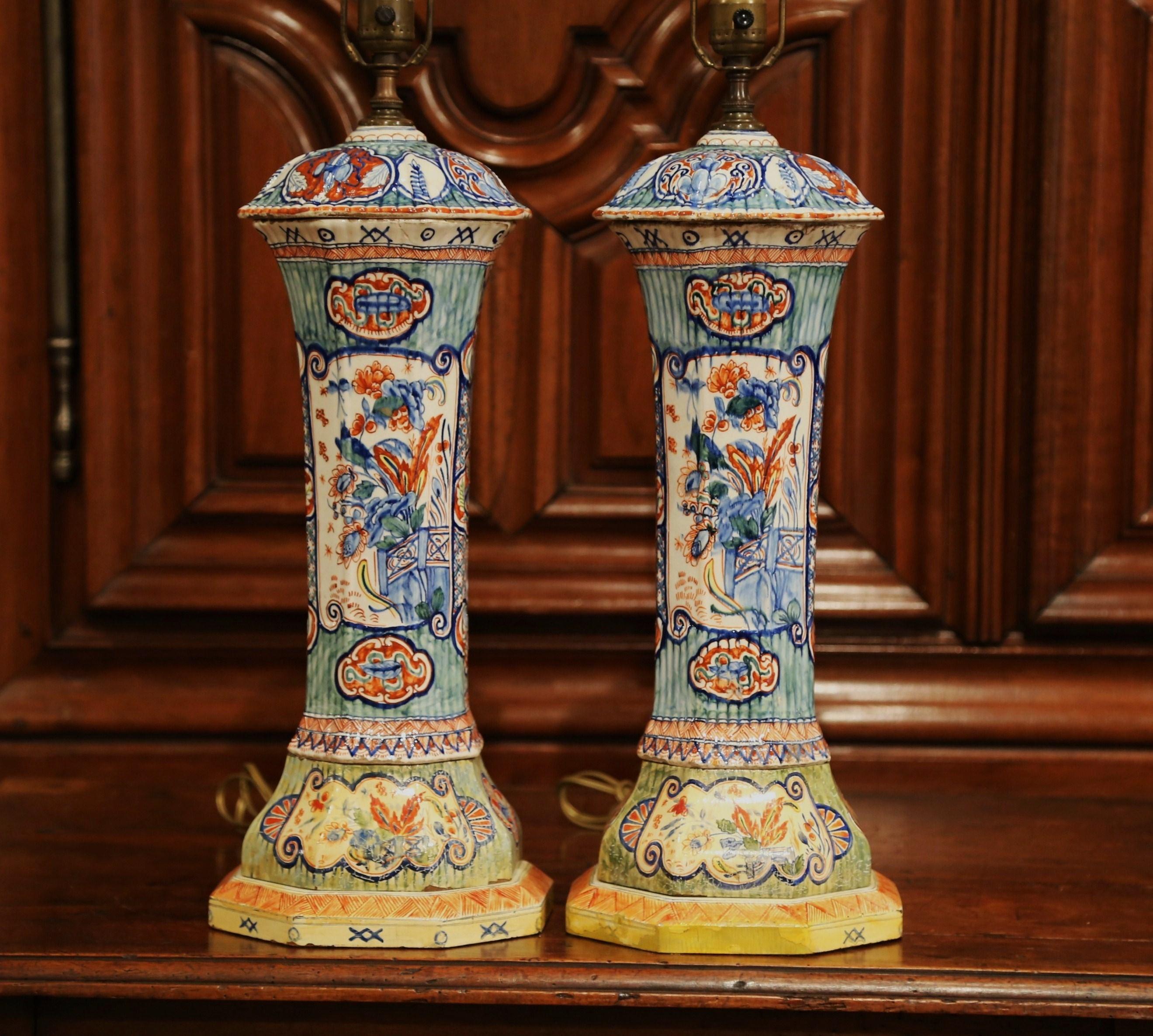 Pair of 19th Century French Porcelain Hand Painted Vases Fitted into Table Lamps 3
