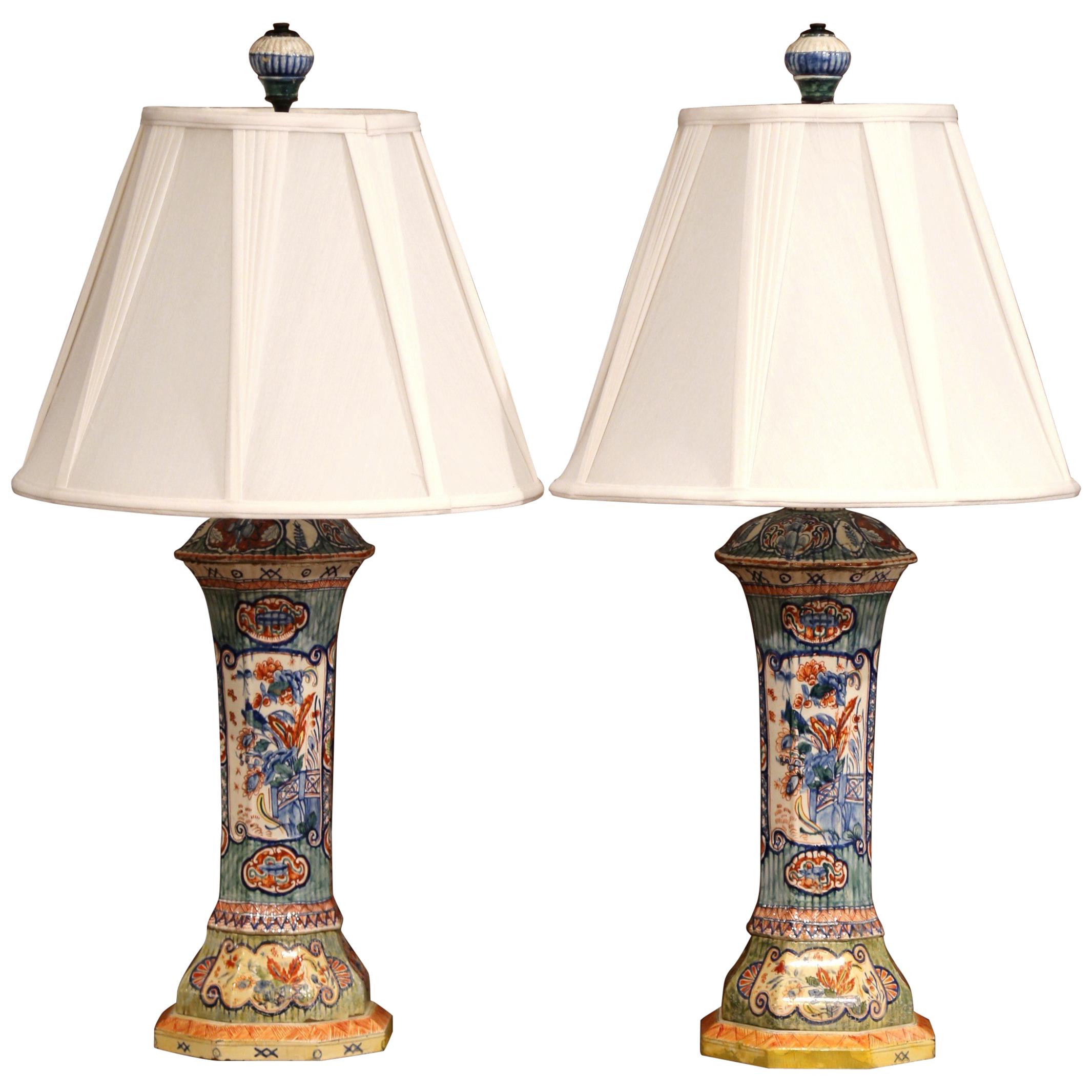 Pair of 19th Century French Porcelain Hand Painted Vases Fitted into Table Lamps