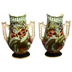 Antique Pair of 19th Century French Porcelain Hand Painted Vases