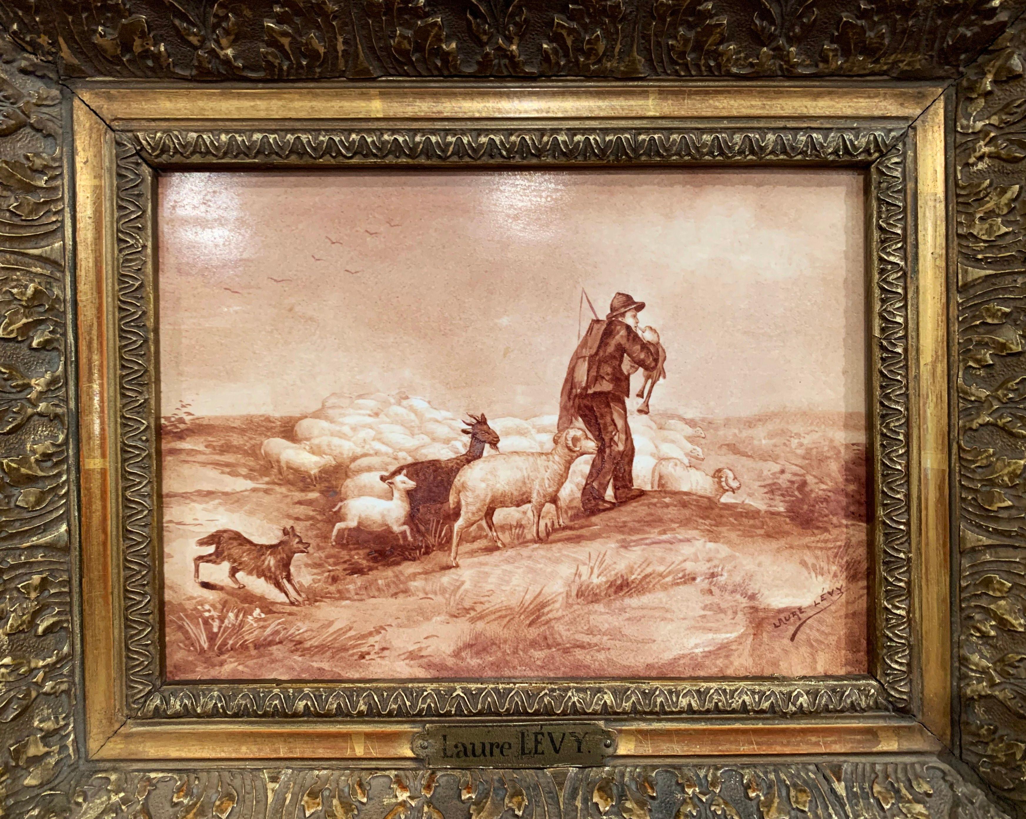 Pair of 19th Century French Porcelain Plaques in Gilt Frames Signed L. Levy For Sale 1