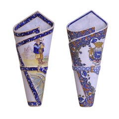 Paar französische Porquier-Beau-Quimper-Wandvasen aus dem 19.