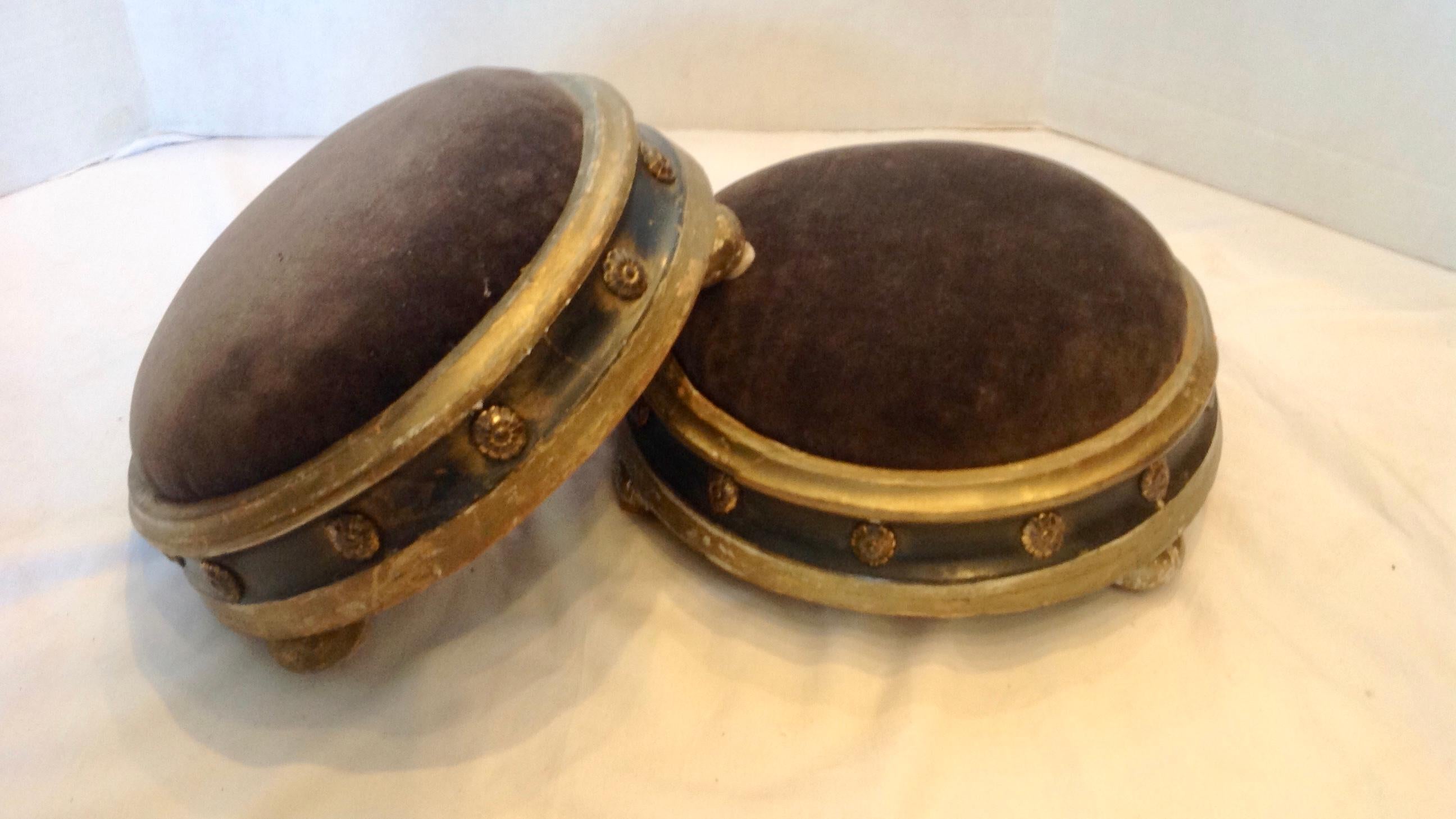 Pair of 19th Century French Pouf Form Footstools 1