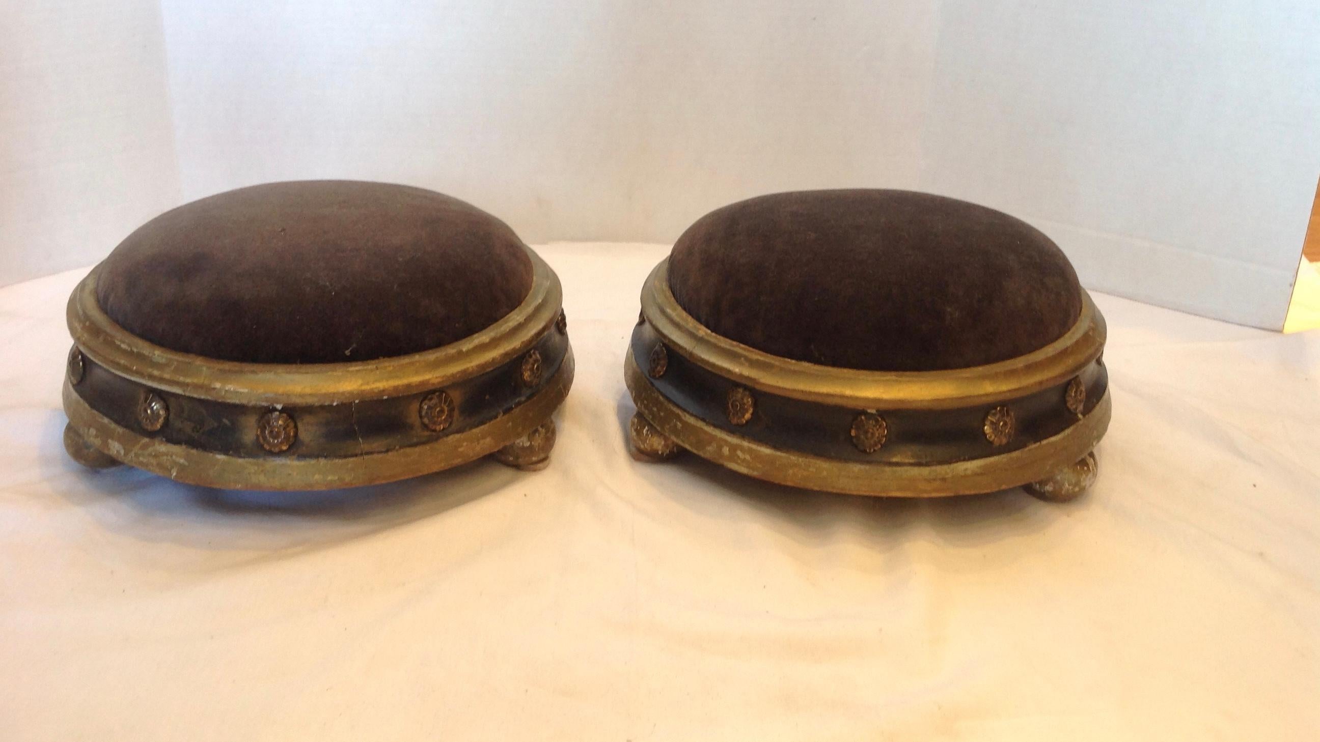 Pair of 19th Century French Pouf Form Footstools 2