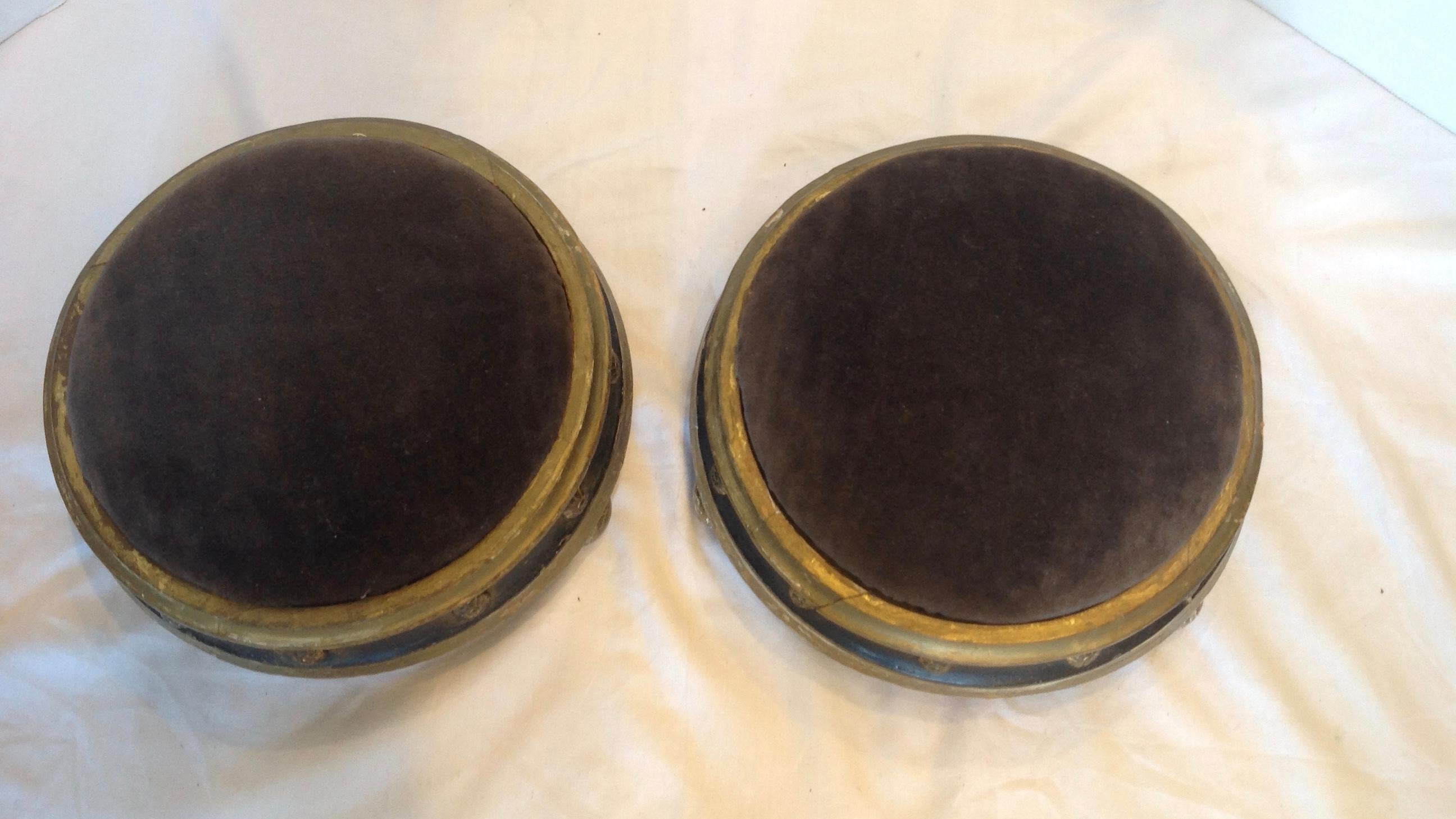 Pair of 19th Century French Pouf Form Footstools 4