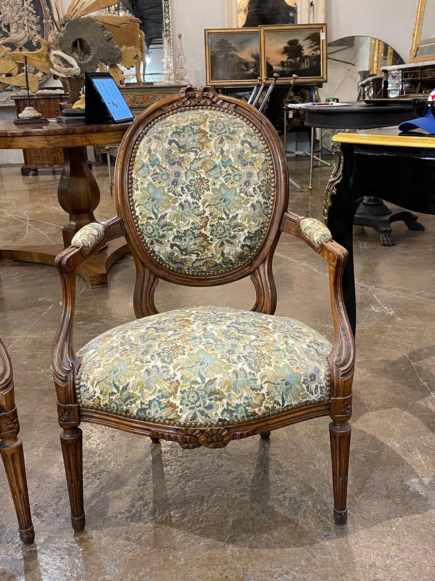 Pair of 19th Century French Provincial Carved Walnut Chairs In Good Condition In Dallas, TX
