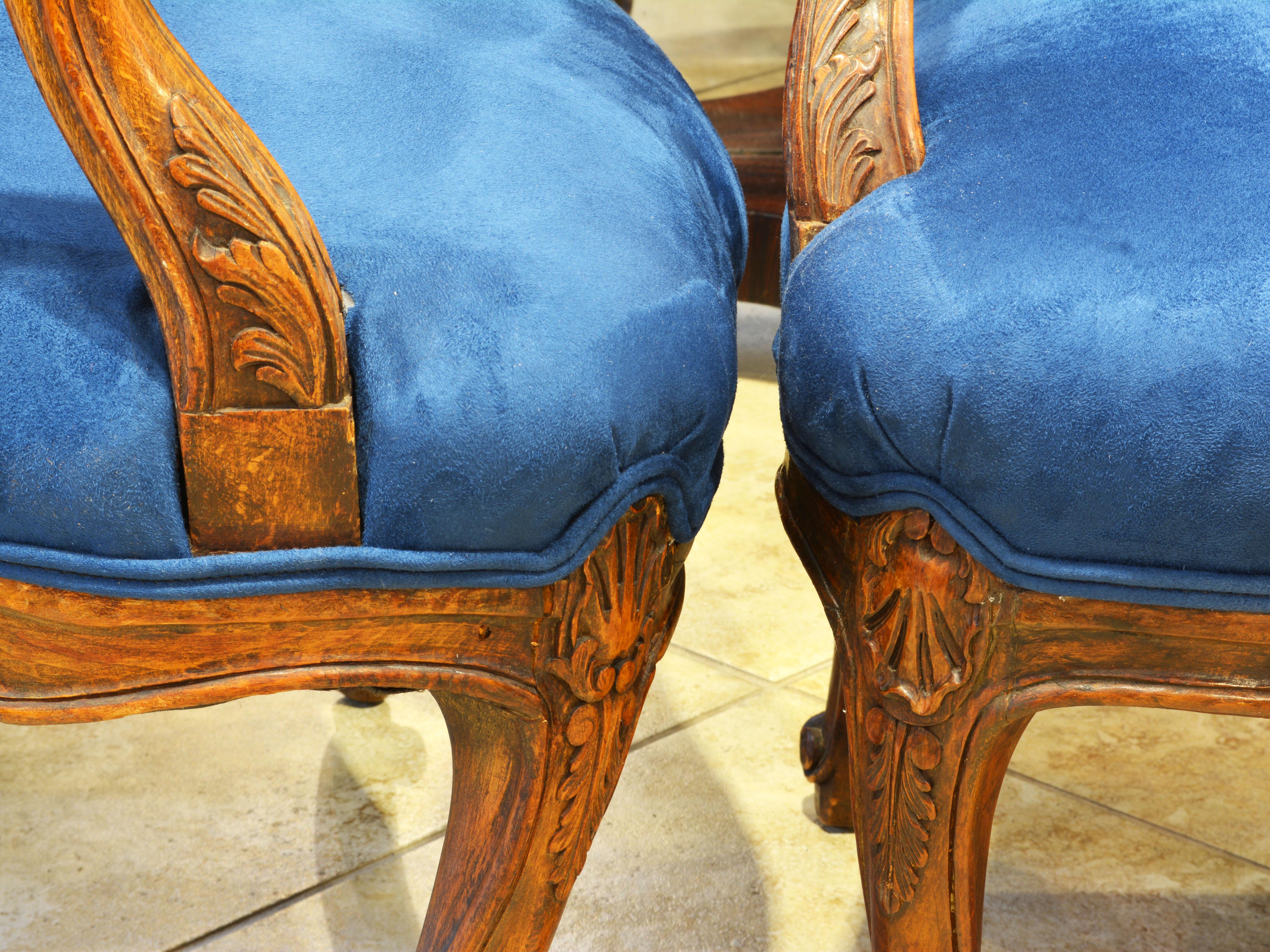 Pair of 19th Century French Provincial Carved Walnut Open Armchairs 6