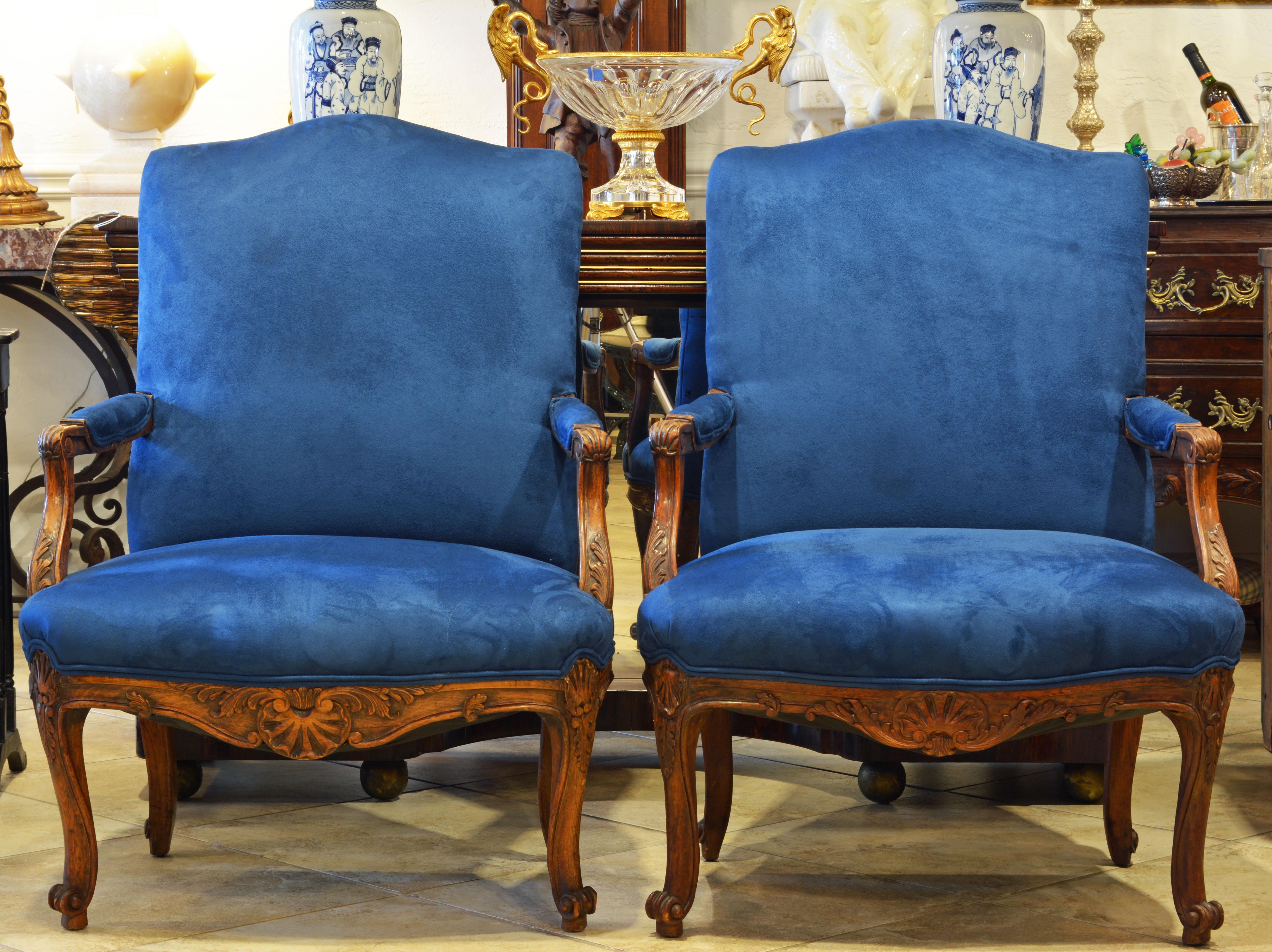 Pair of 19th Century French Provincial Carved Walnut Open Armchairs 1