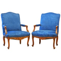 Pair of 19th Century French Provincial Carved Walnut Open Armchairs