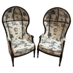Antique Pair of 19th Century French Provincial Louis XVI Style Back Porter's Chairs