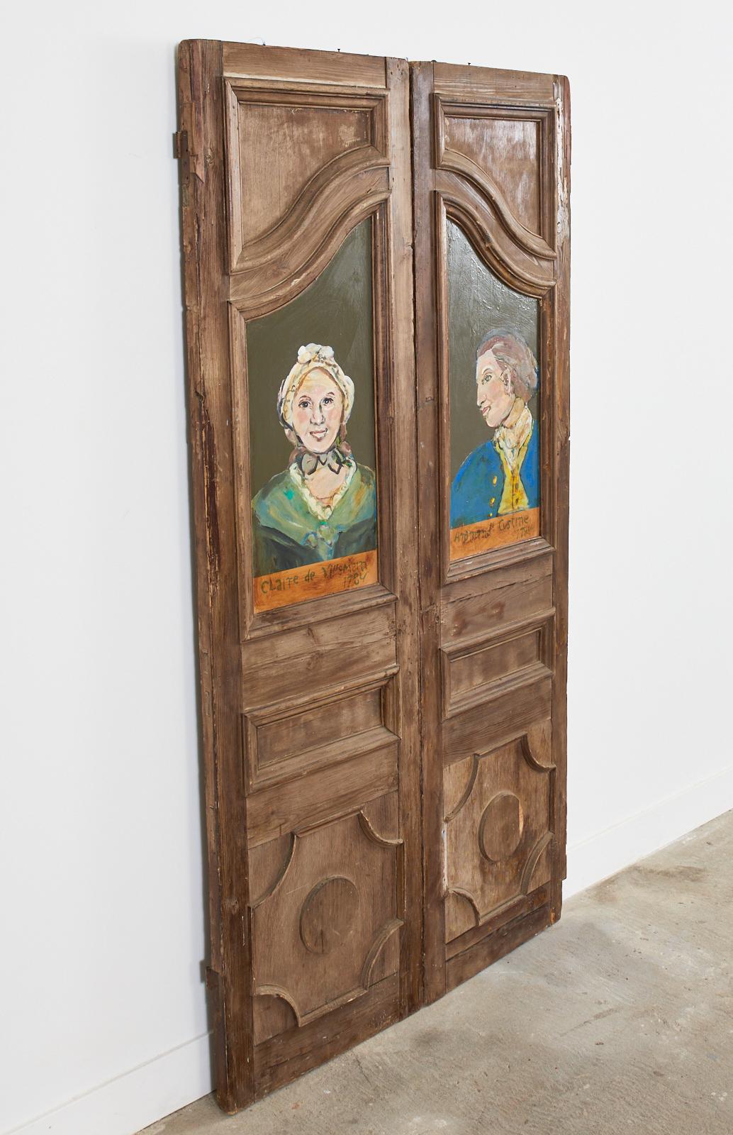 Pair of 19th Century French Provincial Painted Doors by Ira Yeager In Distressed Condition In Rio Vista, CA