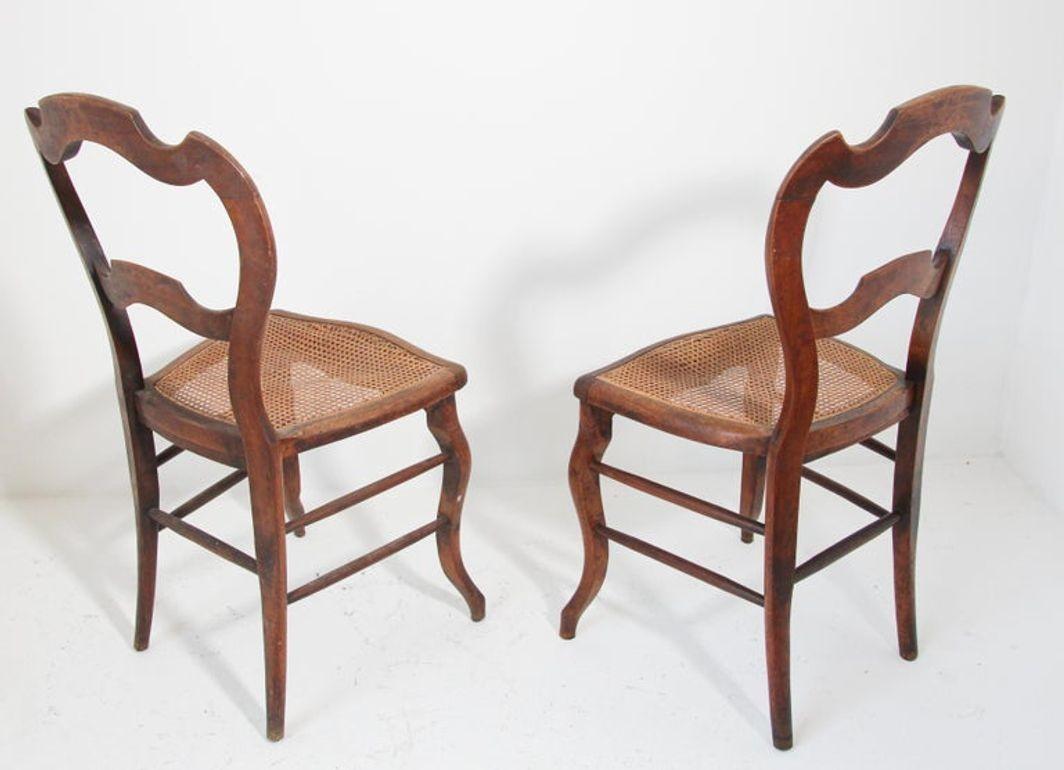 Pair of 19th Century French Provincial Walnut Caned Chairs For Sale 4