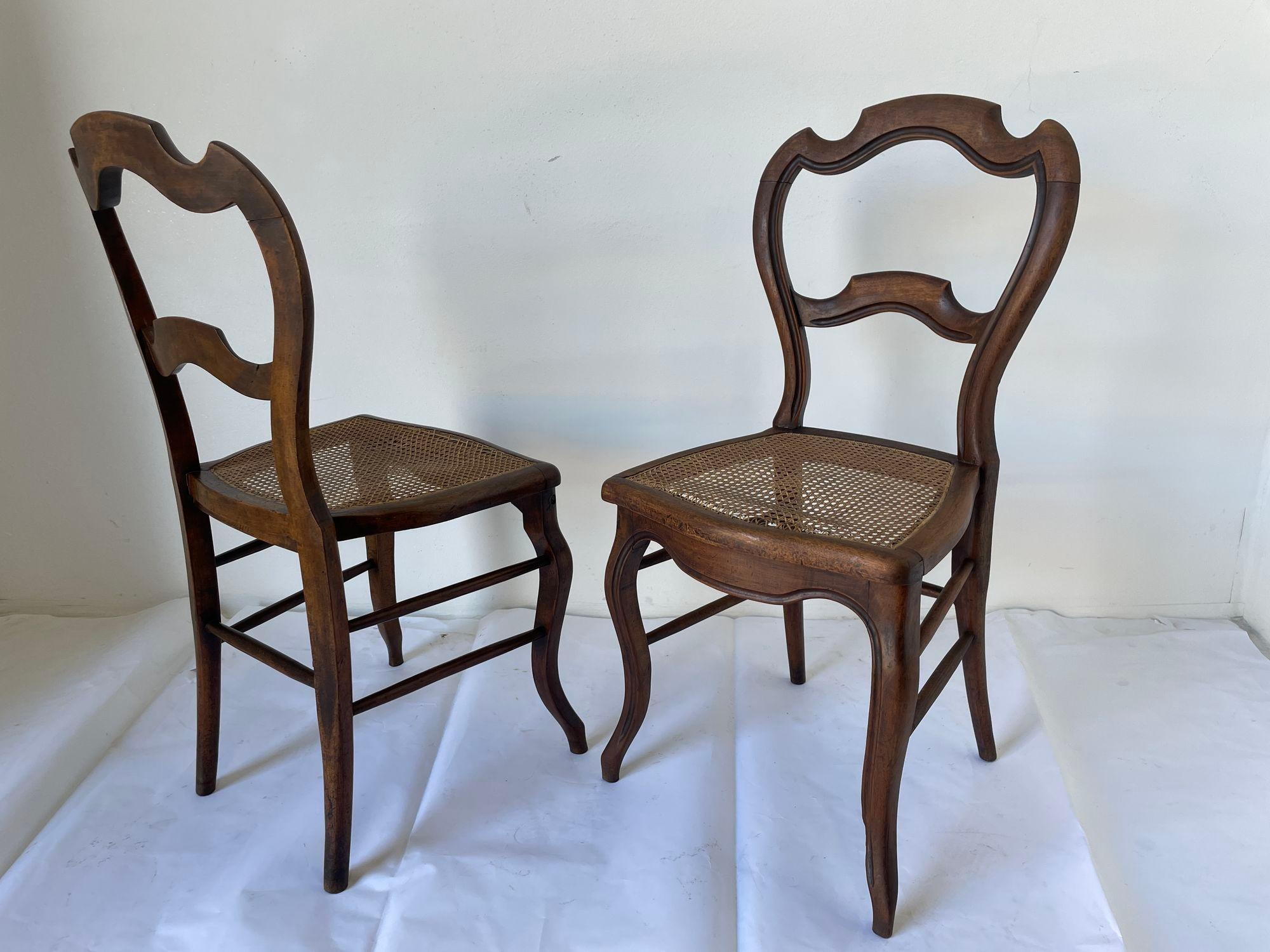 Pair of 19th Century French Provincial Walnut Caned Chairs For Sale 10