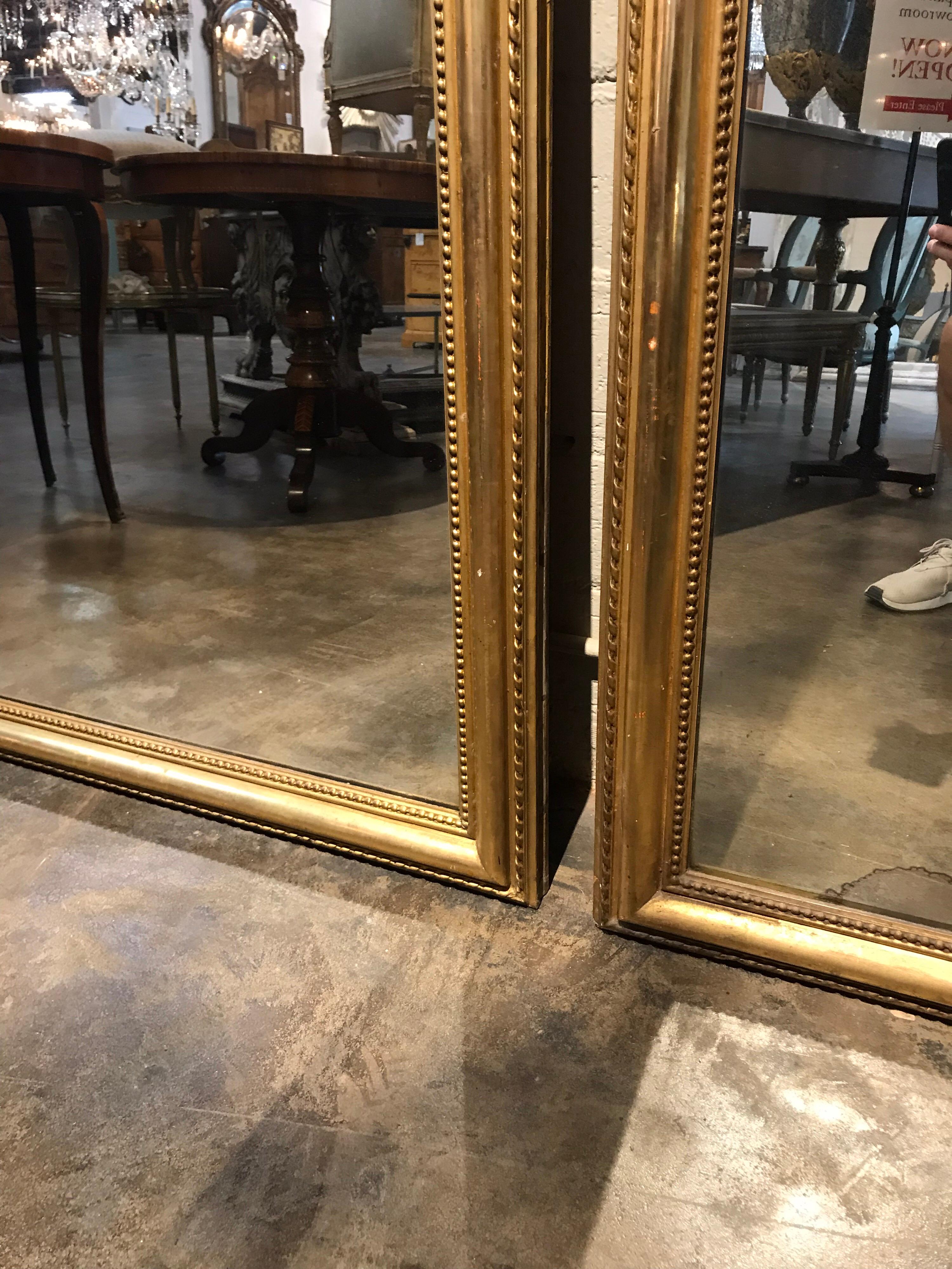 Pair of 19th Century French Rectangular Directoire' Giltwood Mirrors In Good Condition In Dallas, TX