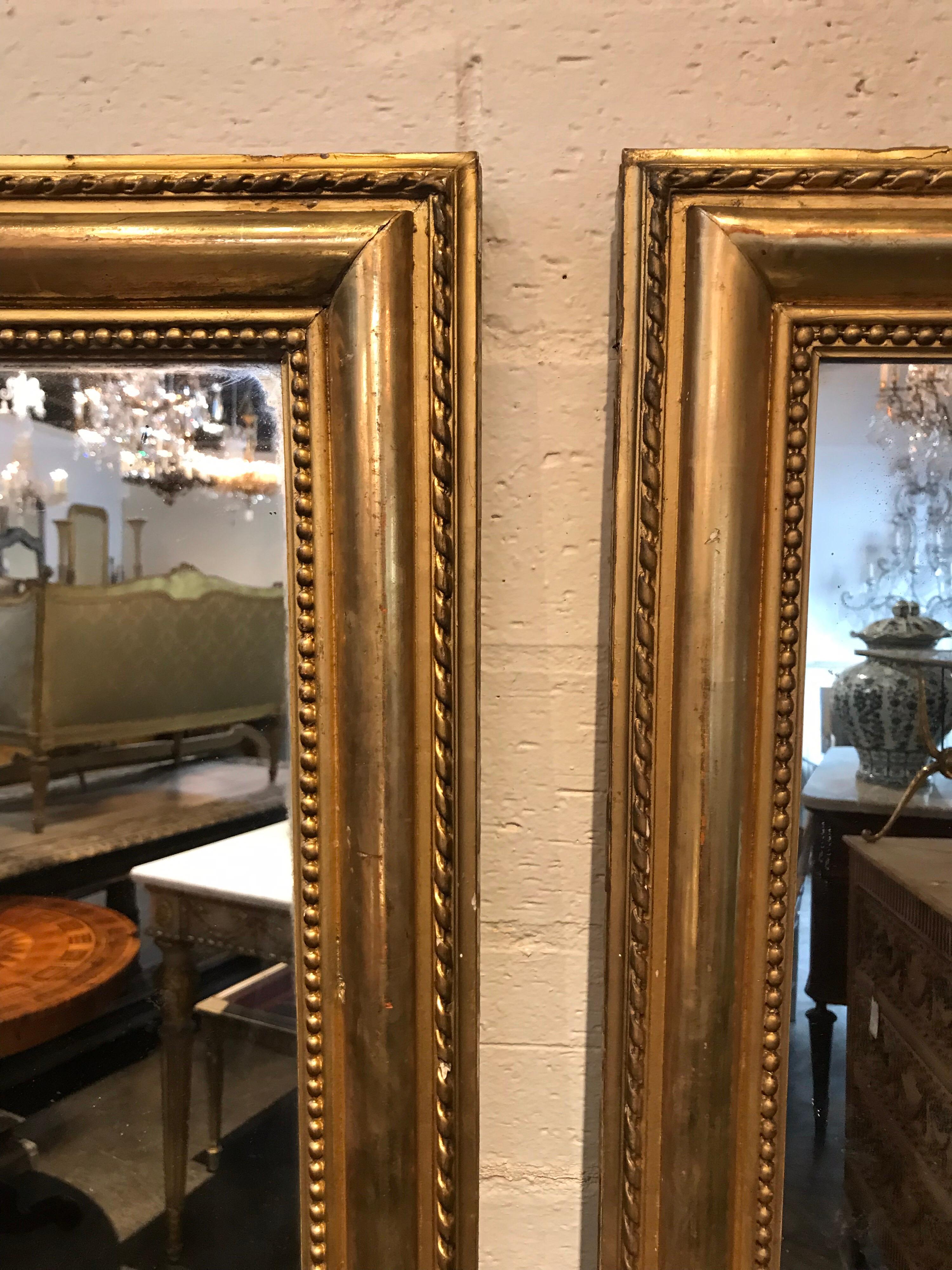 Wood Pair of 19th Century French Rectangular Directoire' Giltwood Mirrors