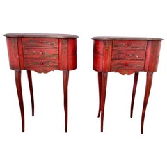 Antique Pair of 19th Century French Red Japanned Side Tables