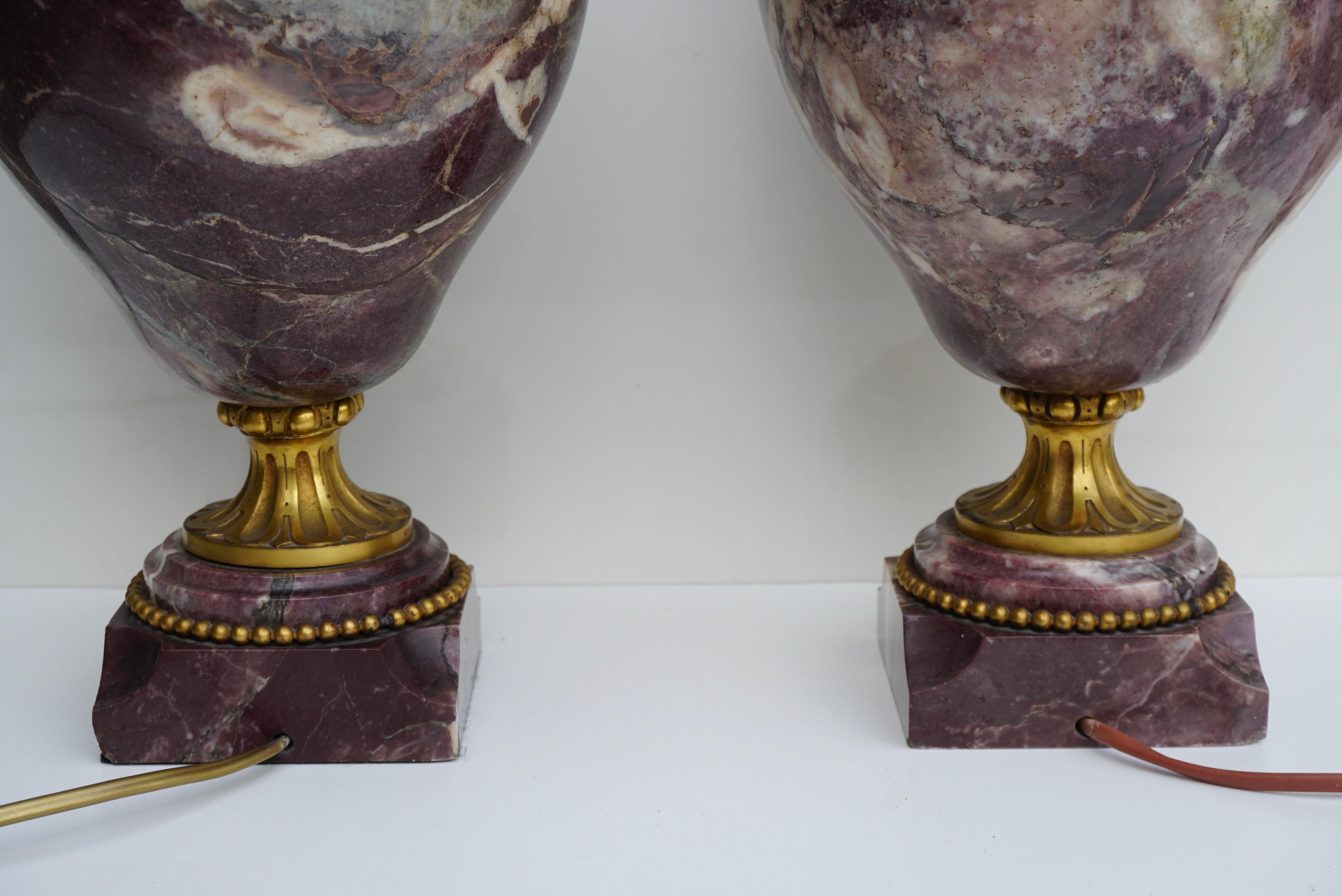 Pair of 19th Century French Red Marble and Bronze Cassolettes Table Lamps For Sale 9