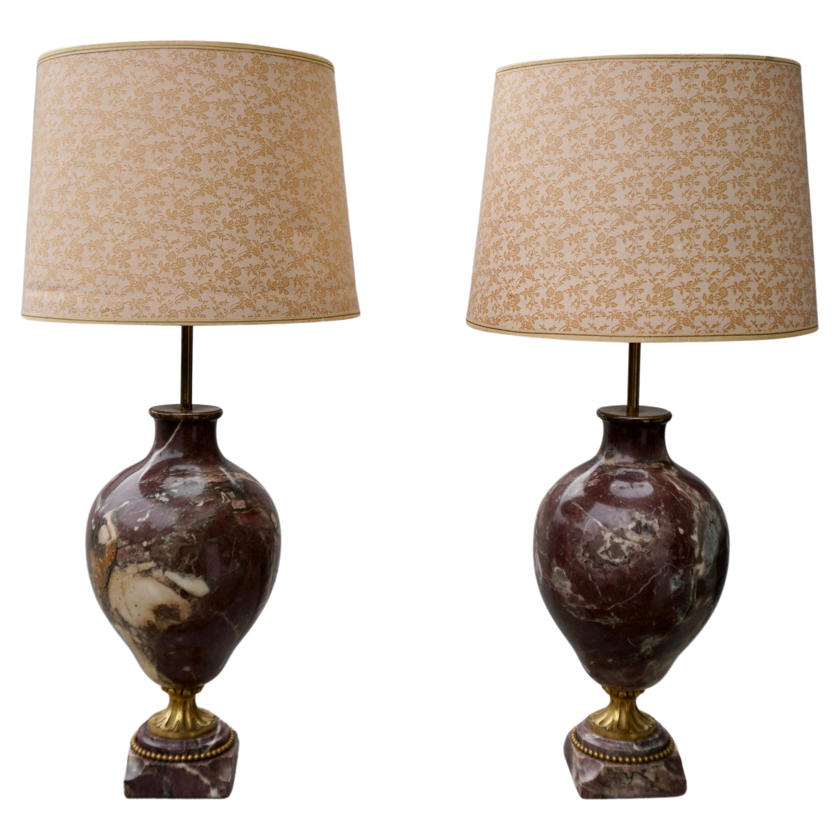 Pair of 19th Century French Red Marble and Bronze Cassolettes Table Lamps In Good Condition In Antwerp, BE