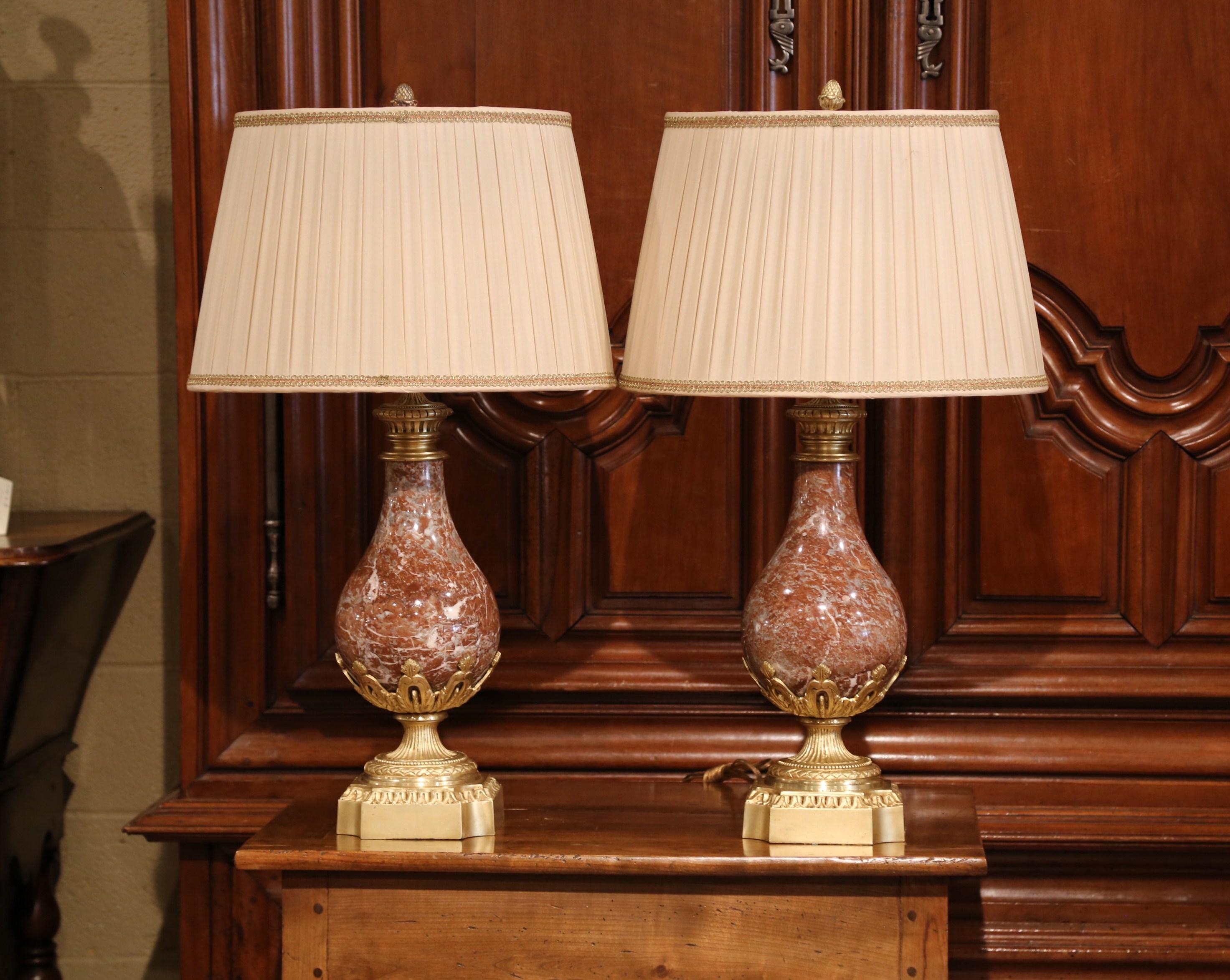 Pair of 19th Century French Red Marble and Bronze Urns Converted as Table Lamps In Excellent Condition In Dallas, TX