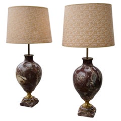 Pair of 19th Century French Red Marble and Bronze Cassolettes Table Lamps