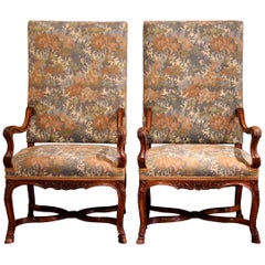 Pair of 19th Century French Regence Carved Walnut Armchairs with Upholstery
