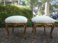 Pair Of 19th Century French Regence Style Giltwood Ottomans Or Benches