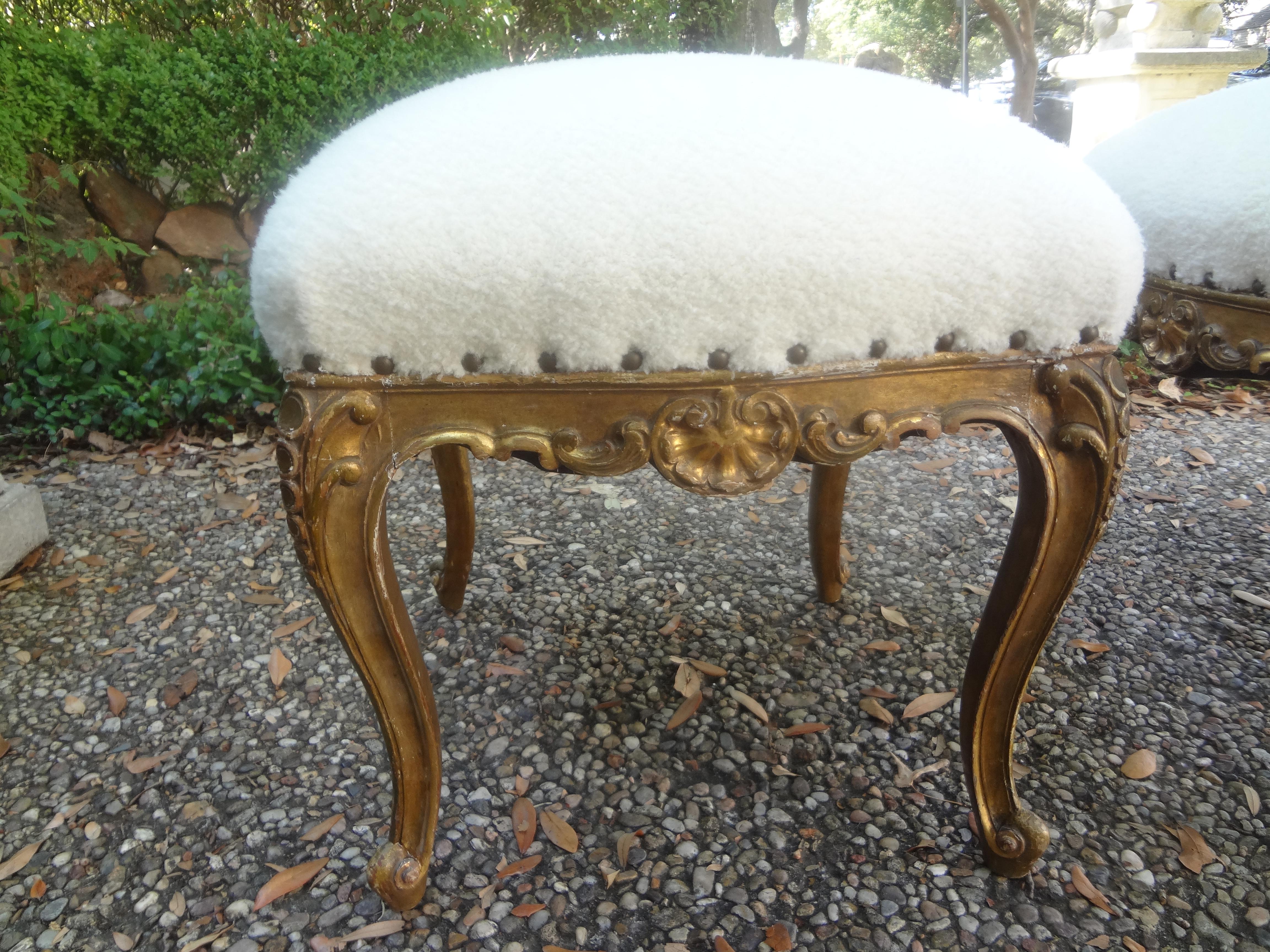 Pair Of 19th Century French Regence Style Giltwood Ottomans Or Benches In Good Condition For Sale In Houston, TX