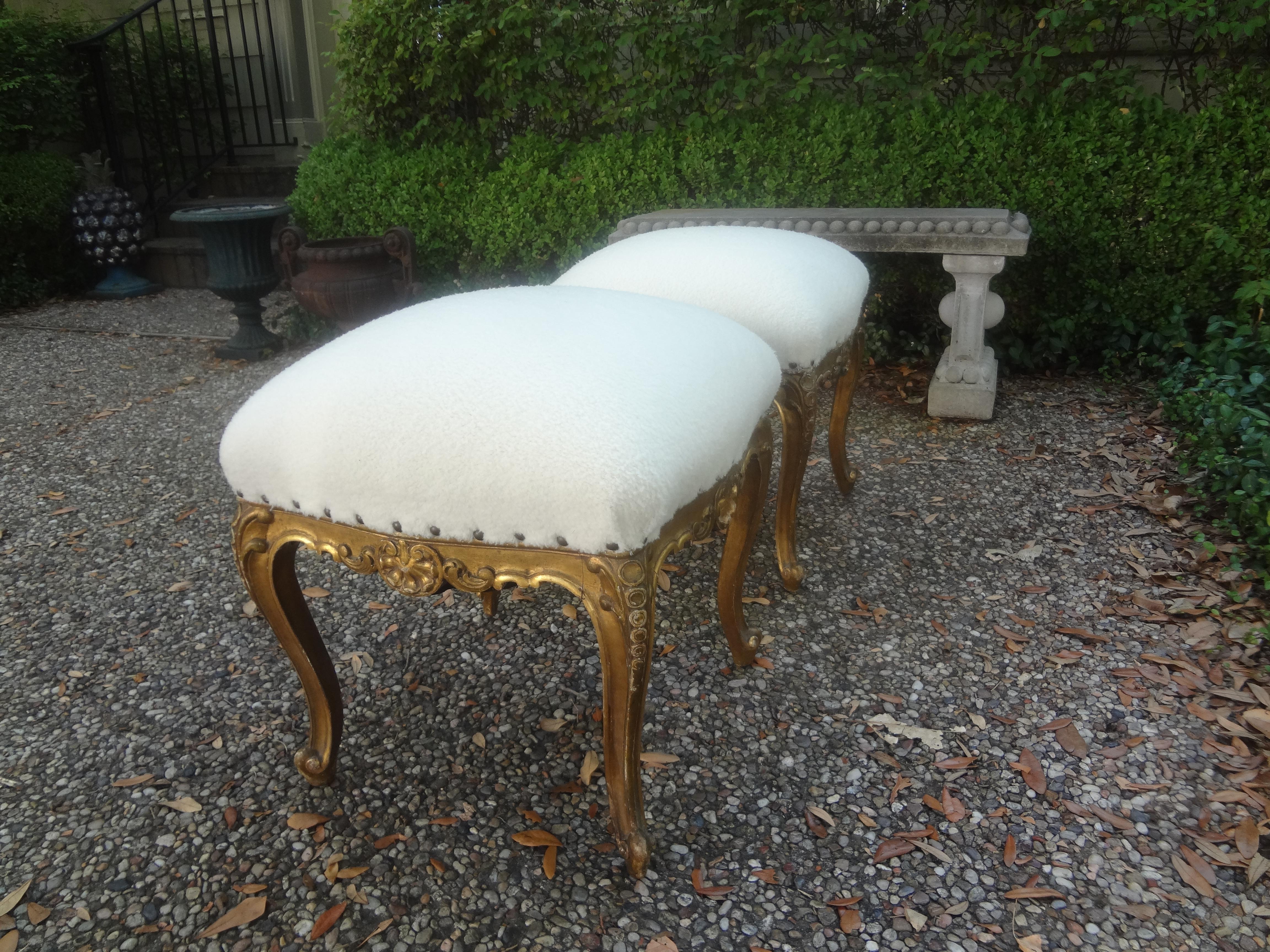 Pair Of 19th Century French Regence Style Giltwood Ottomans Or Benches For Sale 1