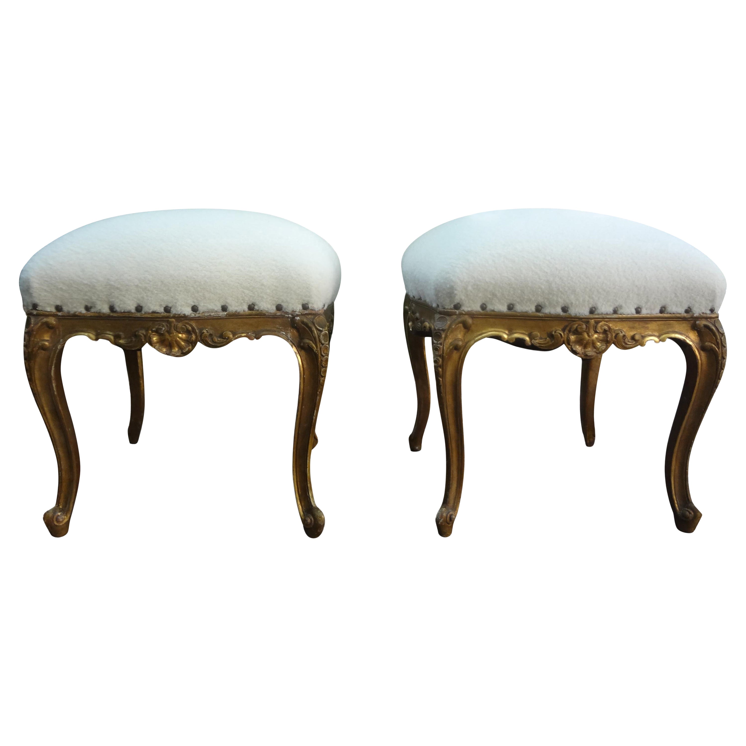 Pair Of 19th Century French Regence Style Giltwood Ottomans Or Benches For Sale