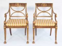 Pair of 19th Century French Regency Faux Boix Painted Armchairs with Caned Seats