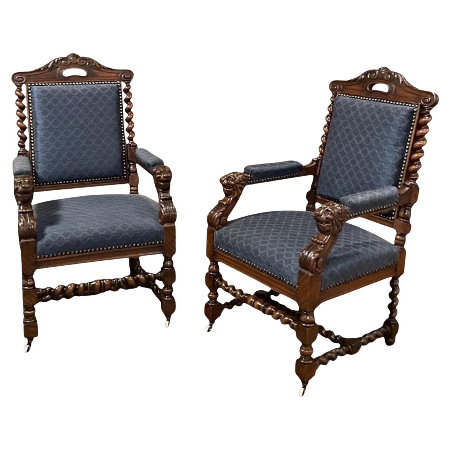 Pair of 19th Century French Renaissance Revival Armchairs Henry II Style
