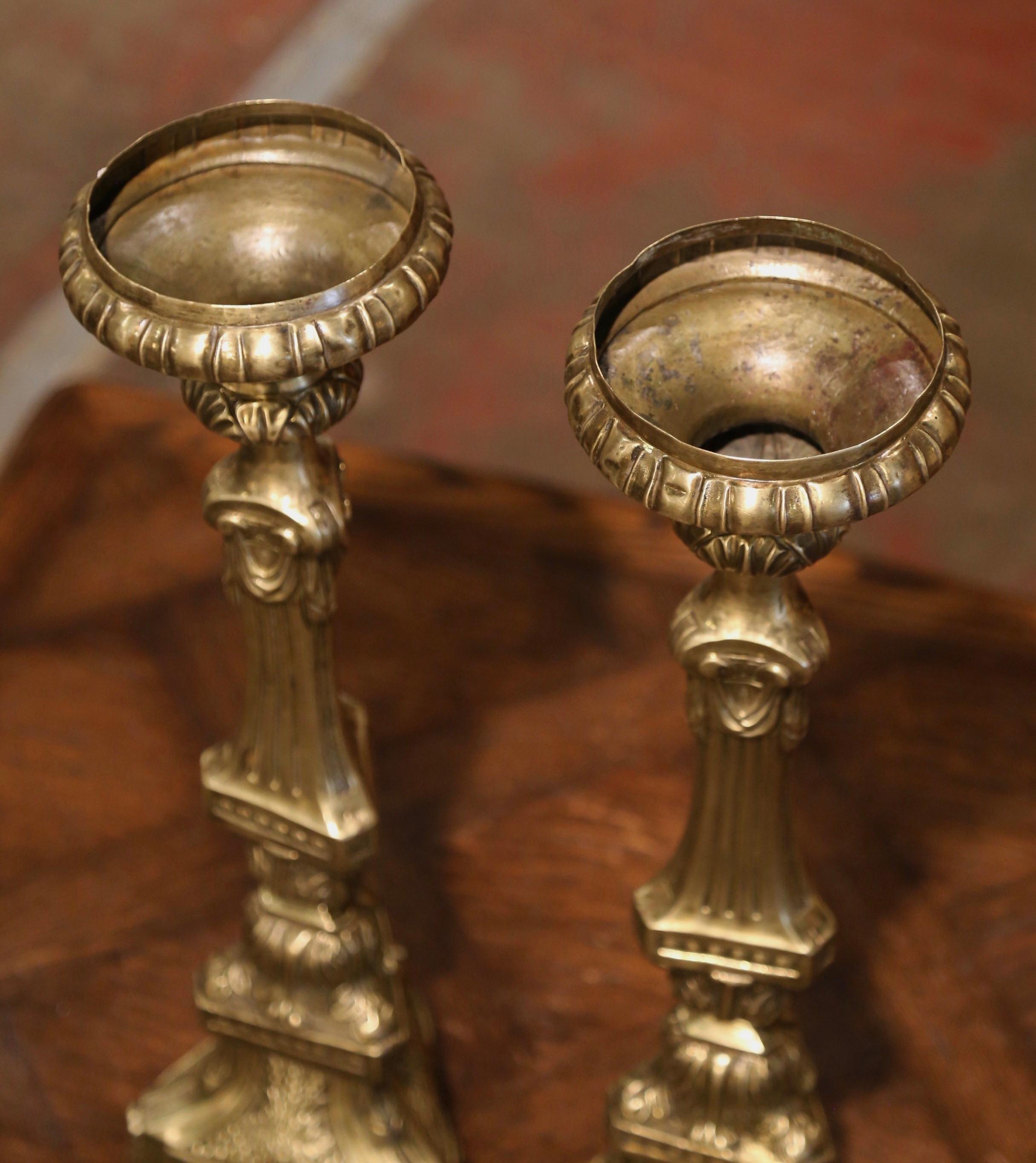 Pair of 19th Century French Repousse Brass Church Pic-Cierges Candle Holders 5