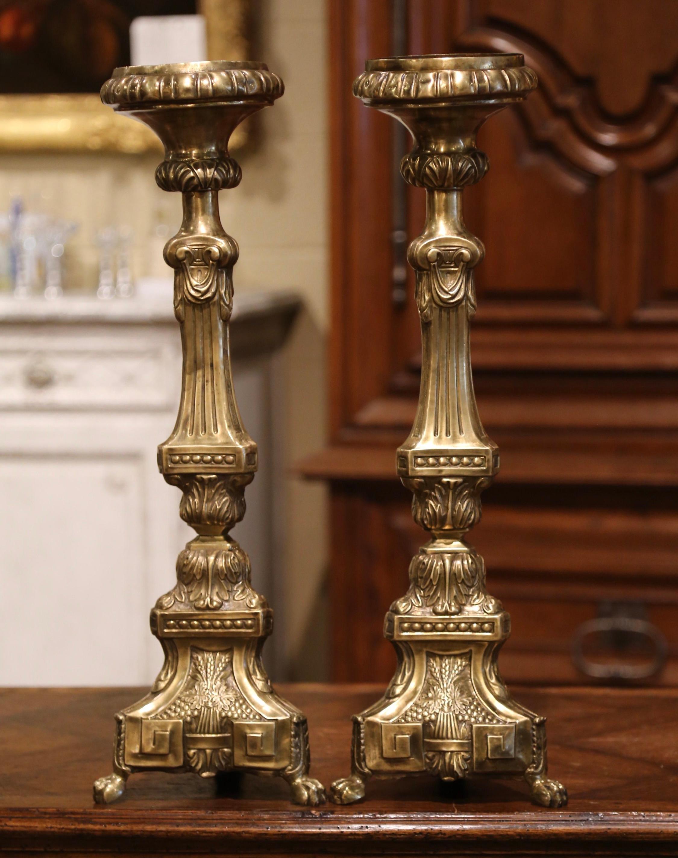 Pair of 19th Century French Repousse Brass Church Pic-Cierges Candle Holders 3