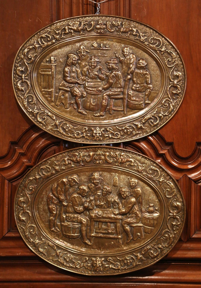 Pair of 19th Century French Repousse Copper Wall Plaques For Sale at