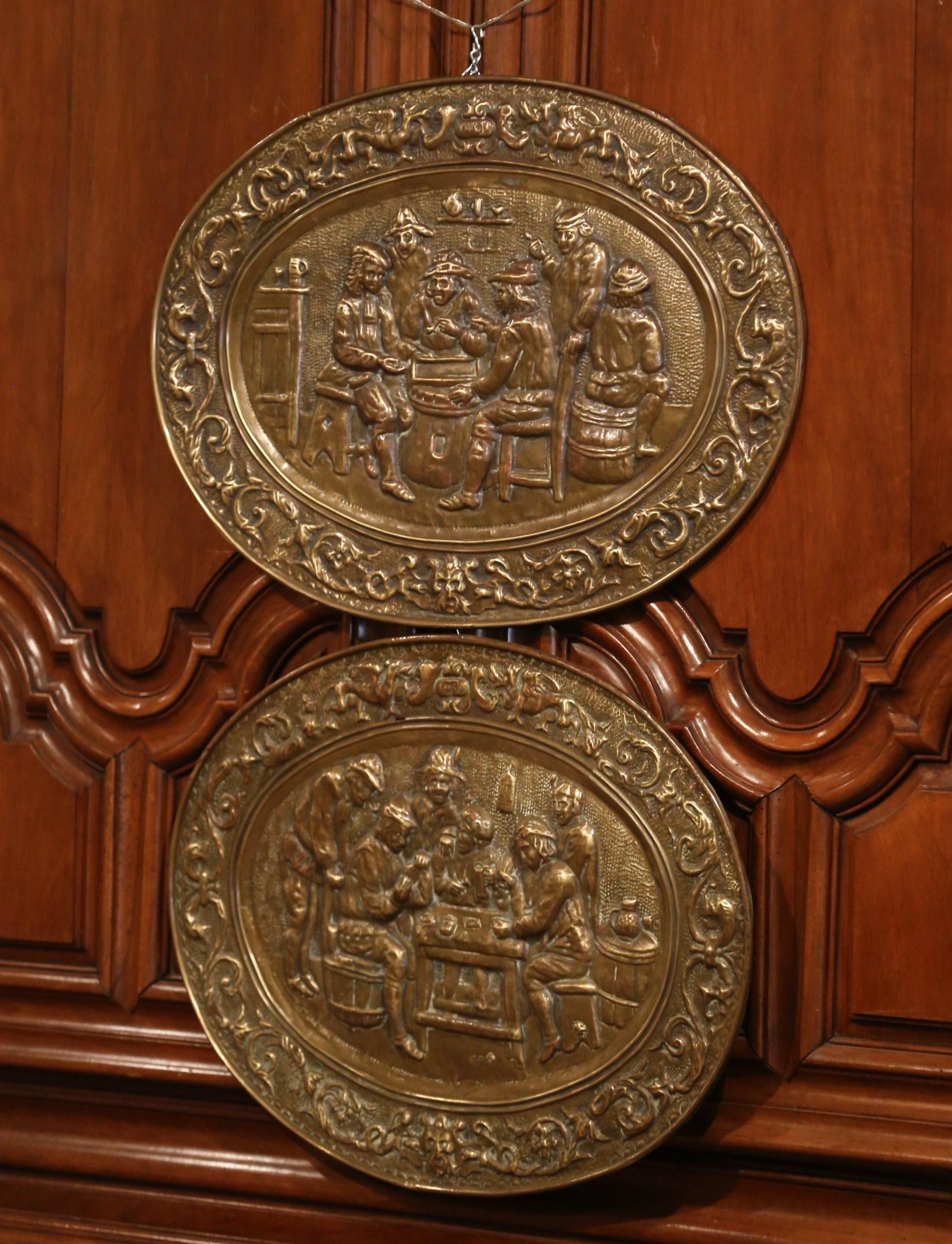 Pair of 19th Century French Repousse Copper Wall Plaques In Excellent Condition In Dallas, TX