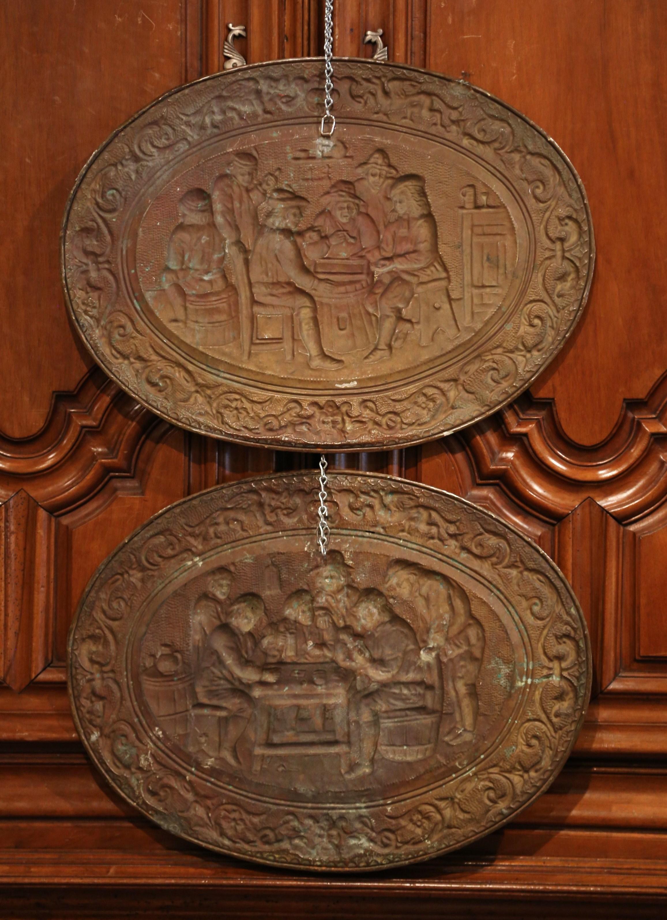 Pair of 19th Century French Repousse Copper Wall Plaques 1