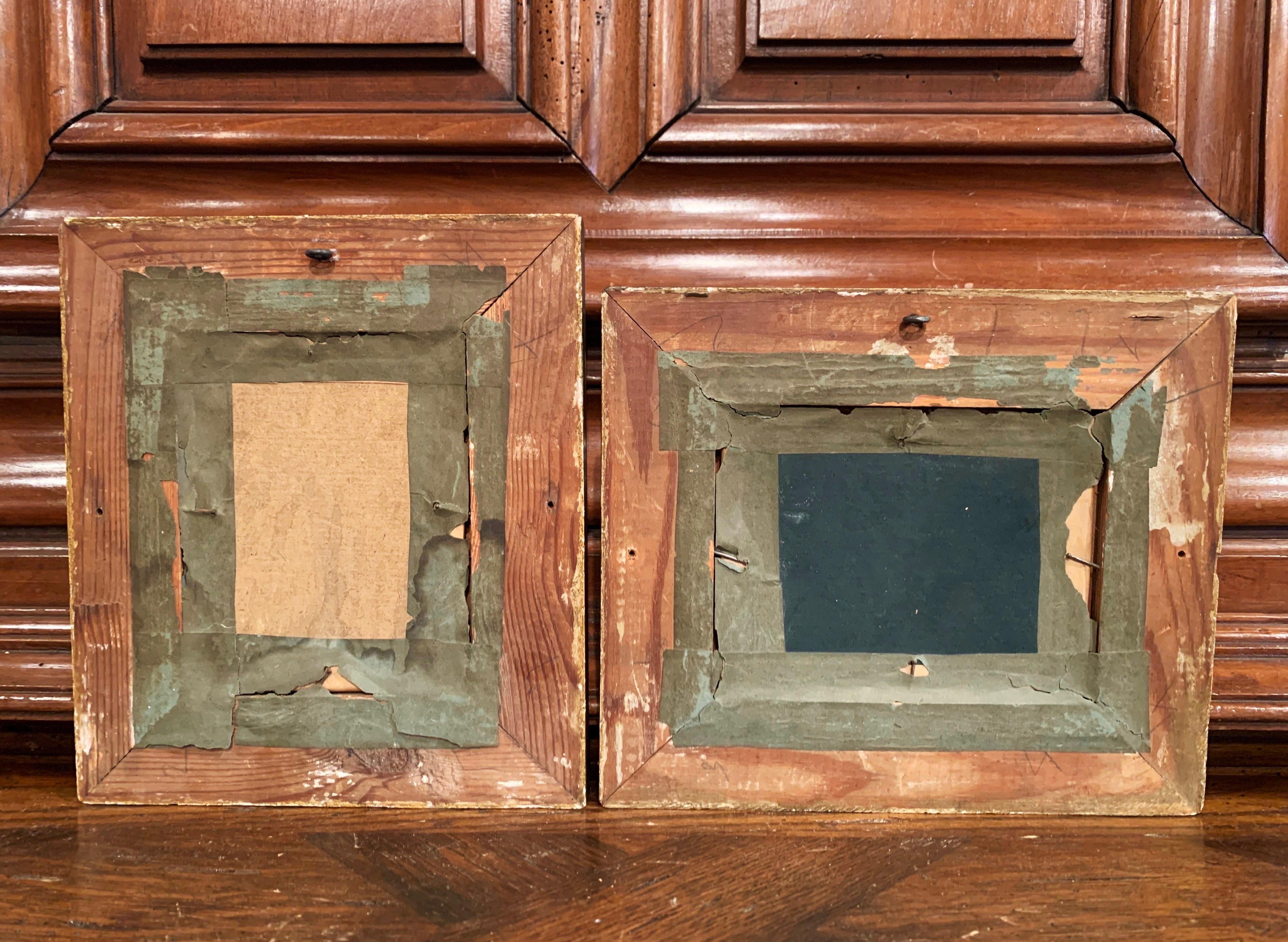 Pair of 19th Century French Reverse Glass Paintings in Carved Gilt Frames 2