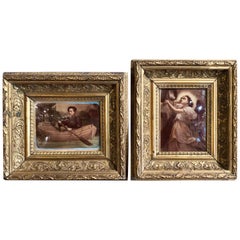 Pair of 19th Century French Reverse Glass Paintings in Carved Gilt Frames